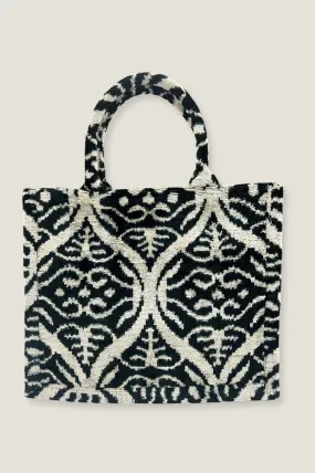 Large Silk Tote | Ikat Black/Taupe