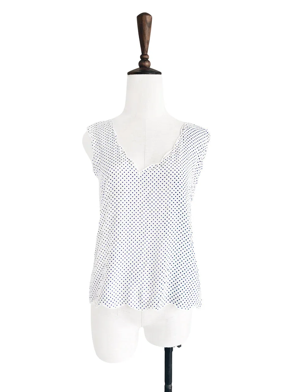 Last Chance! Ditsy Dotted Asymmetrical Neckline Scallop Silk Tank