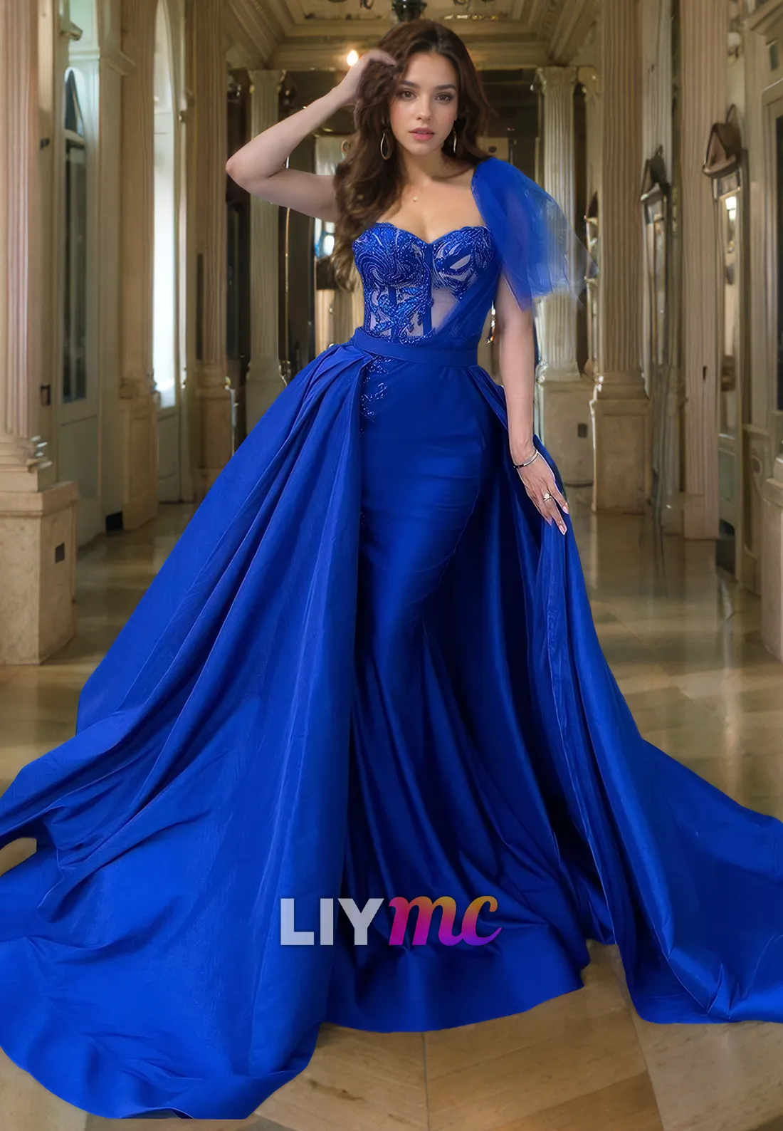 LP2168 - Sweetheart Appliques Sheer Fitted Mermaid Prom Dress