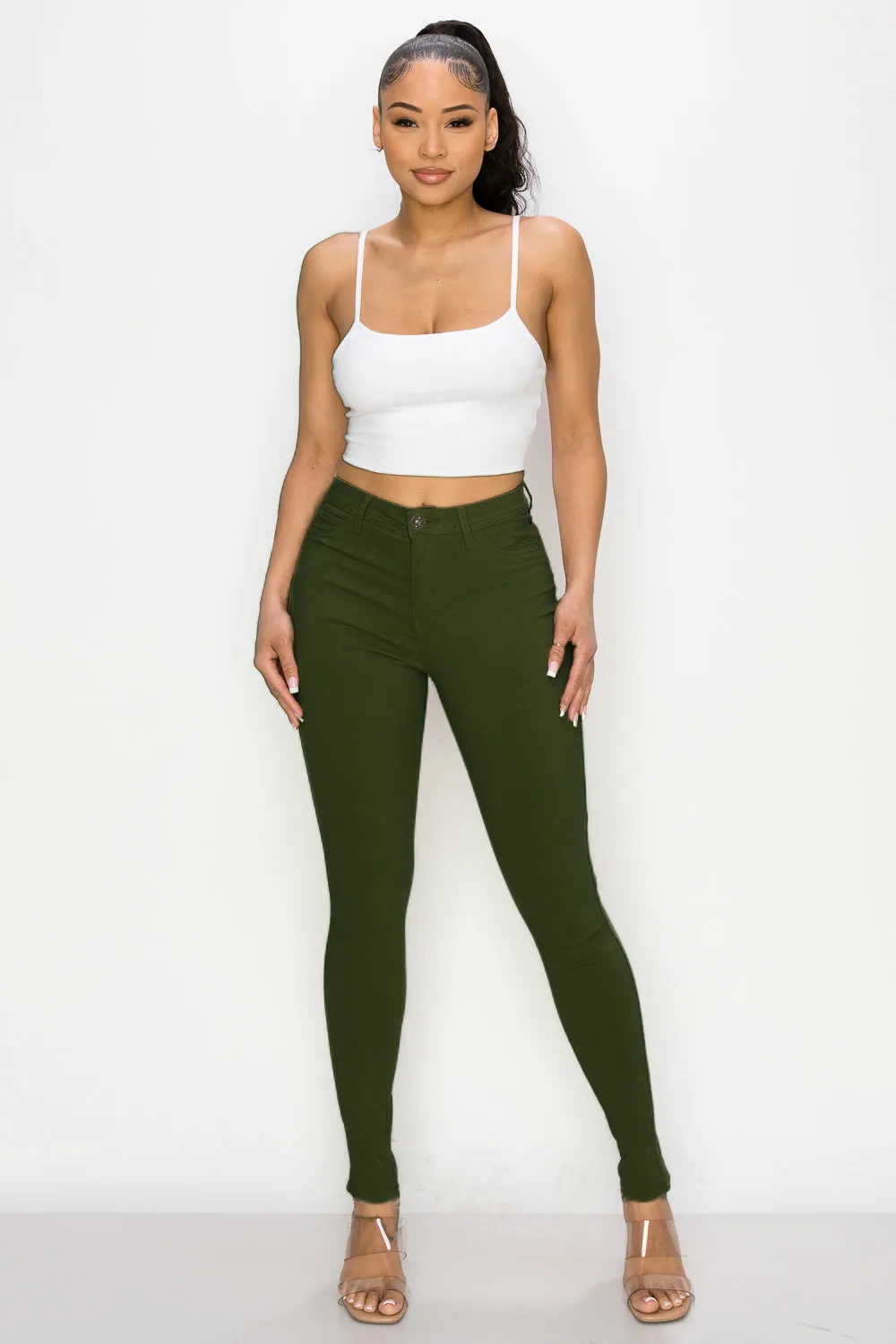 LV-300 OLIVE HIGH WAISTED COLORED JEANS