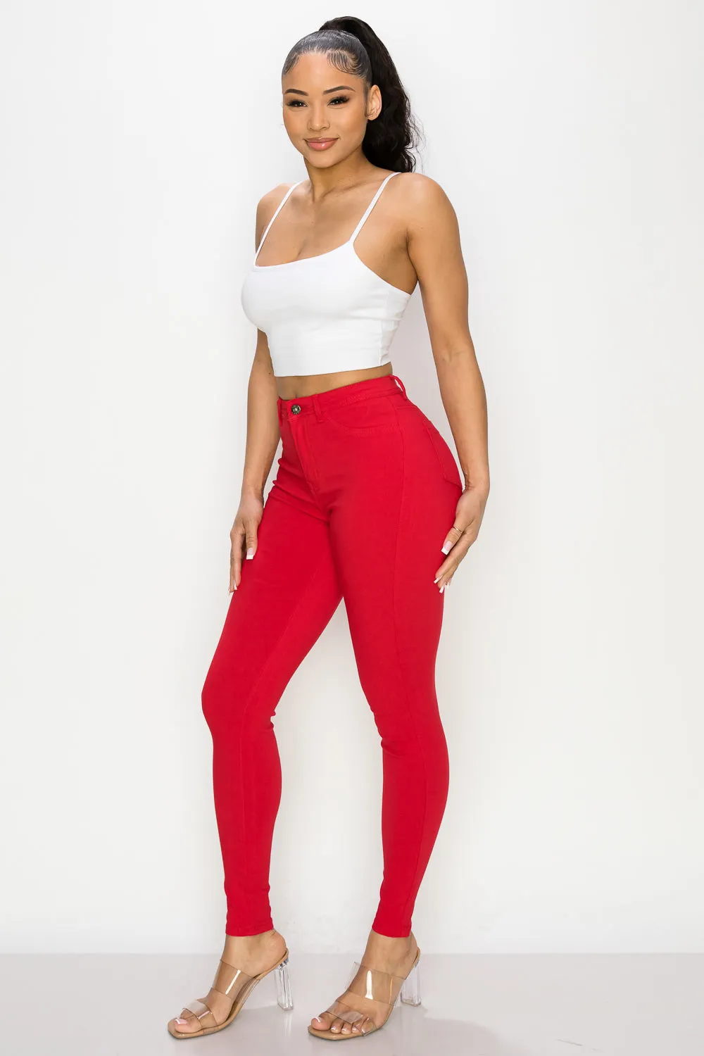 LV-300 RED HIGH WAISTED COLORED JEANS