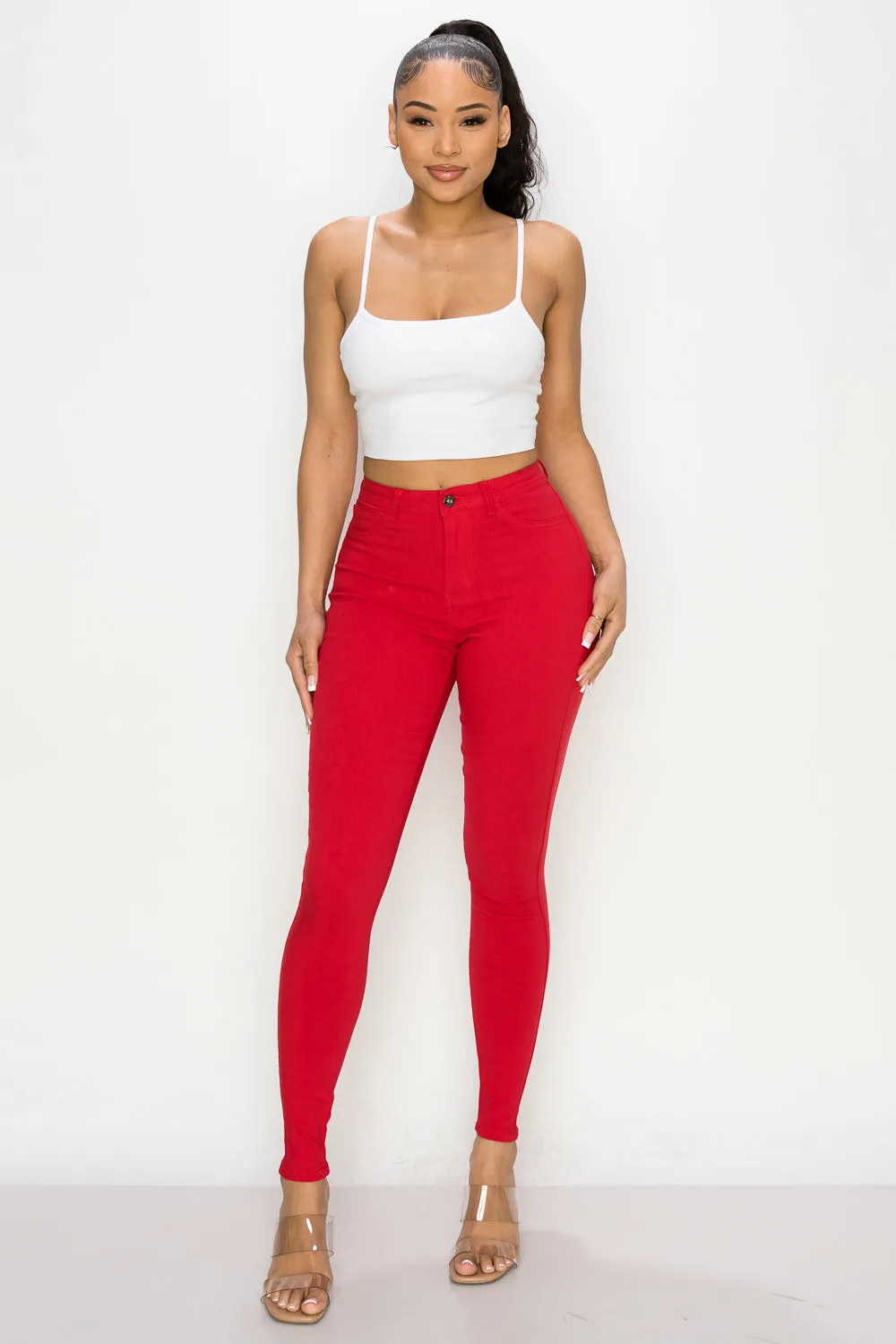 LV-300 RED HIGH WAISTED COLORED JEANS