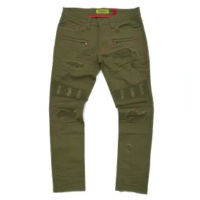 M1926 - Makobi Core Denim Biker Jeans - Olive