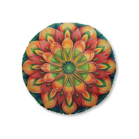 Mandala Art Design Green Red Floor Cushion - Round