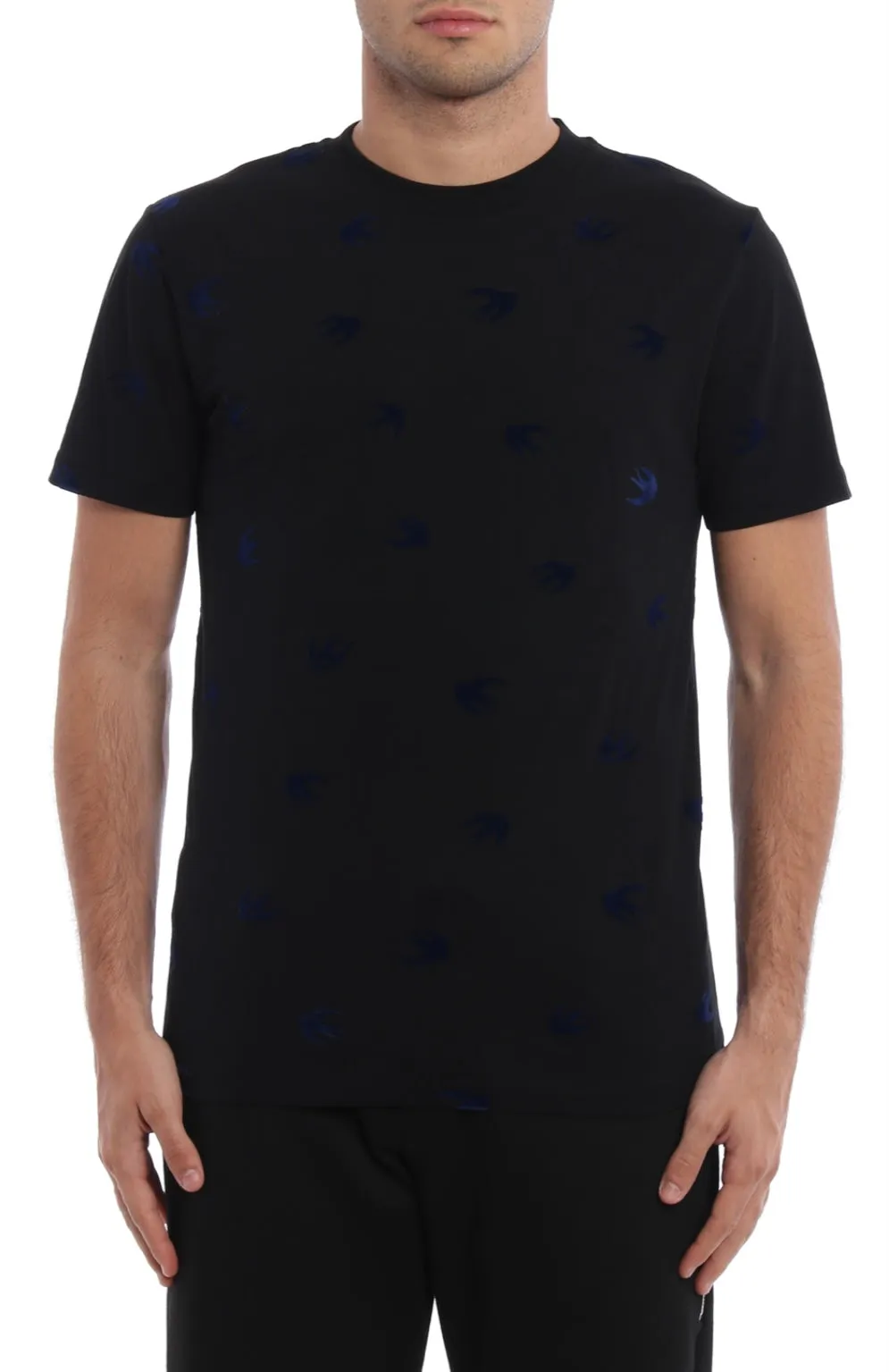 McQ Alexander McQueen Flocked Swallow Blue T-Shirt Black