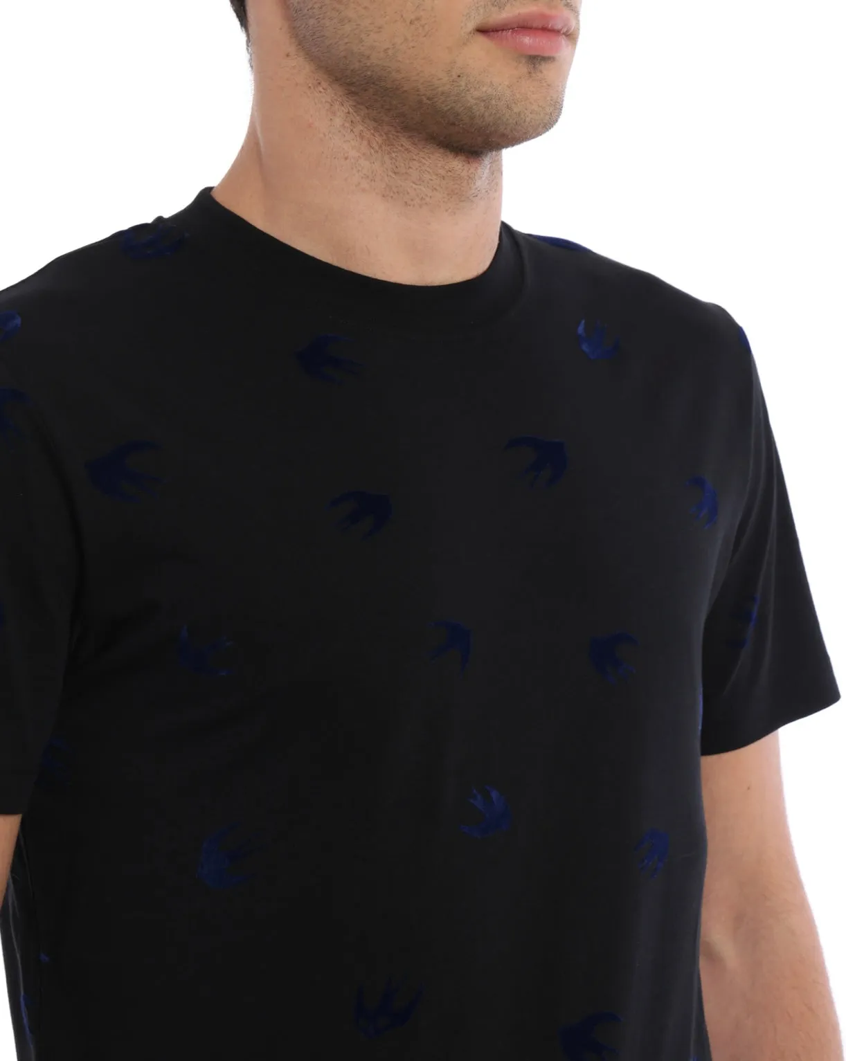 McQ Alexander McQueen Flocked Swallow Blue T-Shirt Black