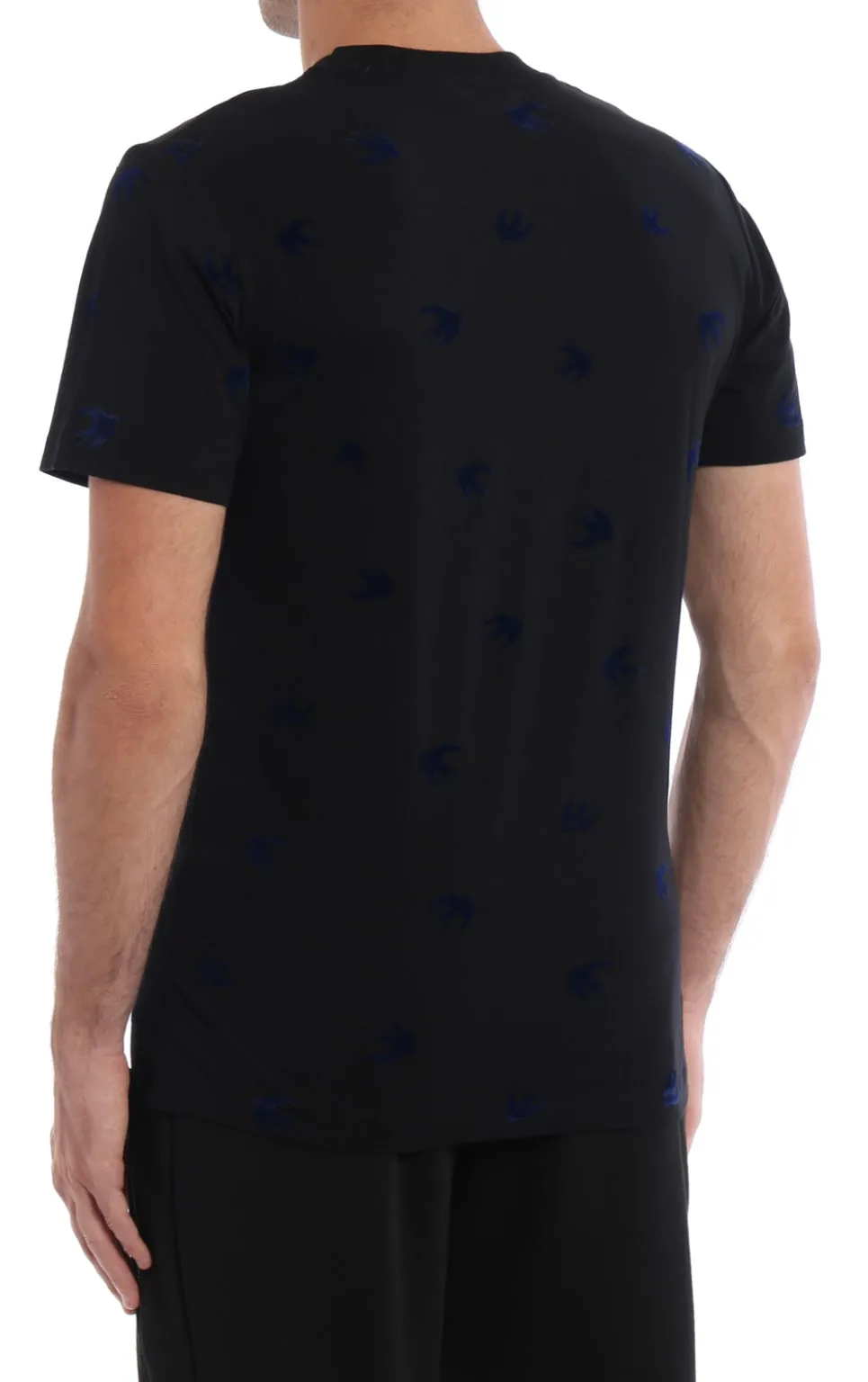 McQ Alexander McQueen Flocked Swallow Blue T-Shirt Black