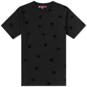 McQ Alexander McQueen Flocked Swallow Darkest Black T-Shirt Black