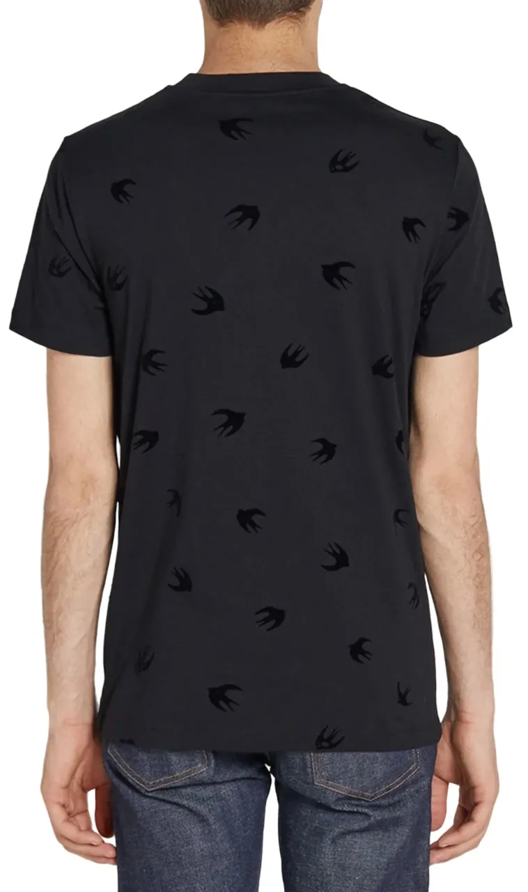 McQ Alexander McQueen Flocked Swallow Darkest Black T-Shirt Black