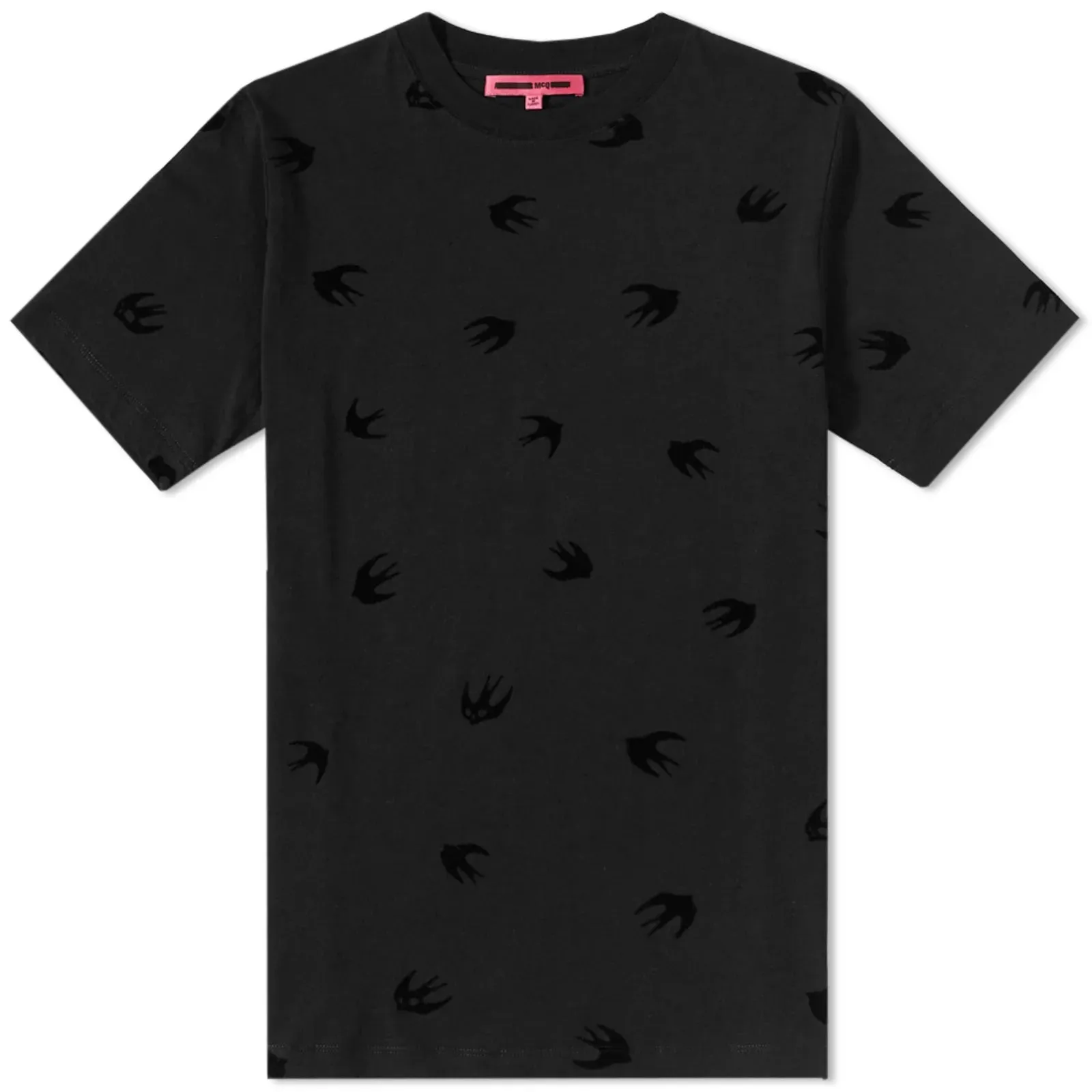 McQ Alexander McQueen Flocked Swallow Darkest Black T-Shirt Black