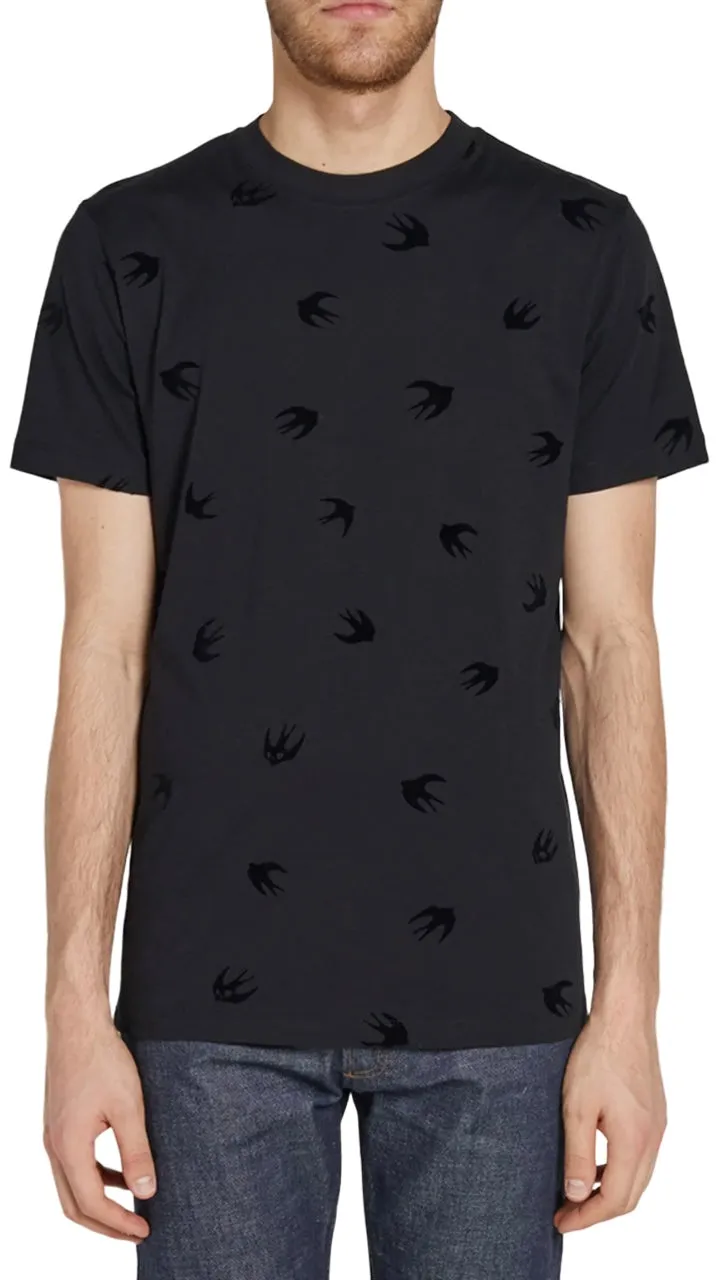 McQ Alexander McQueen Flocked Swallow Darkest Black T-Shirt Black