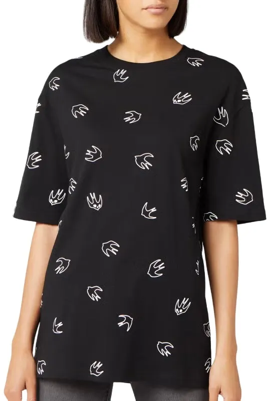 McQ Alexander McQueen Flocked Swallow T-Shirt Black