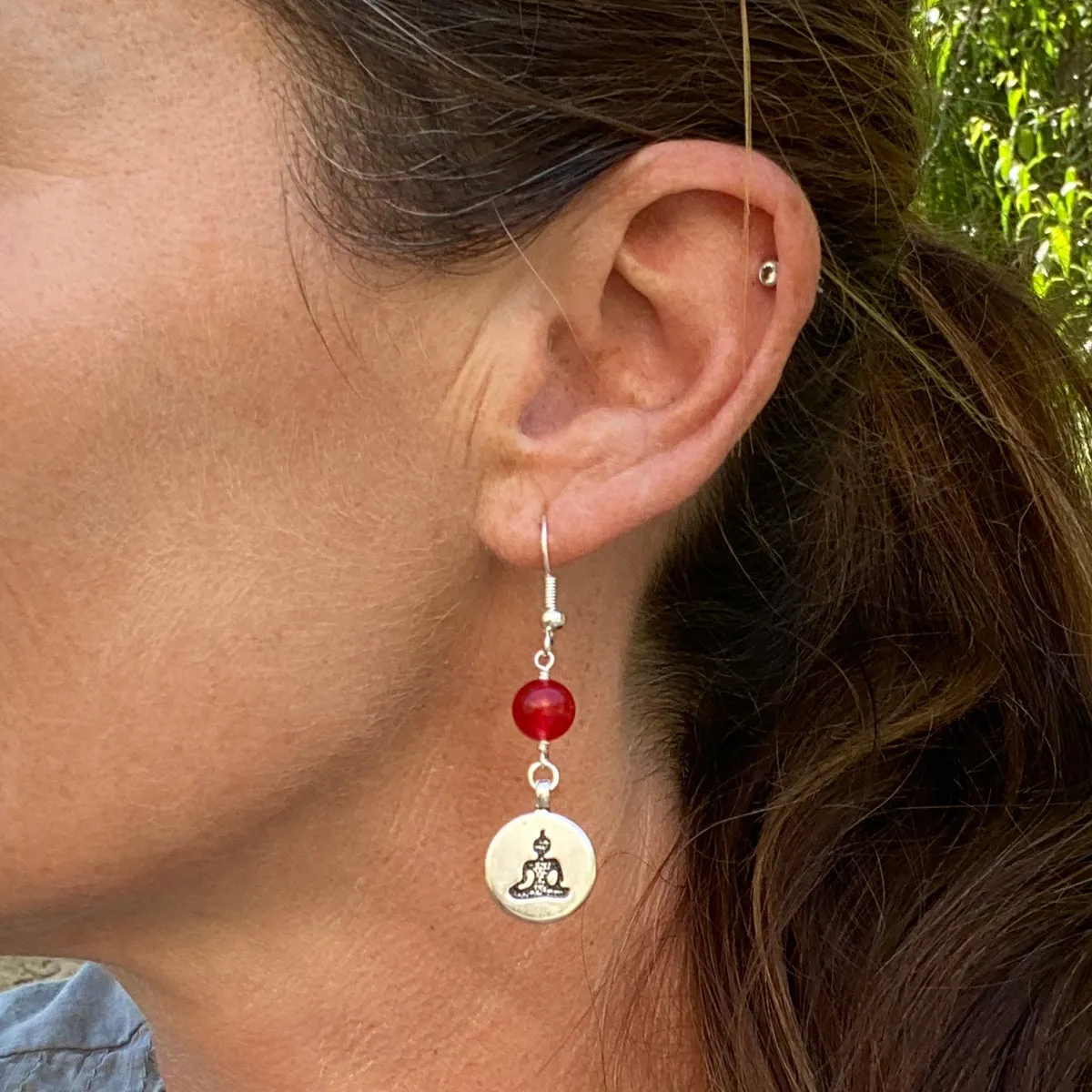 Meditating Yogi Earrings with Red Jade