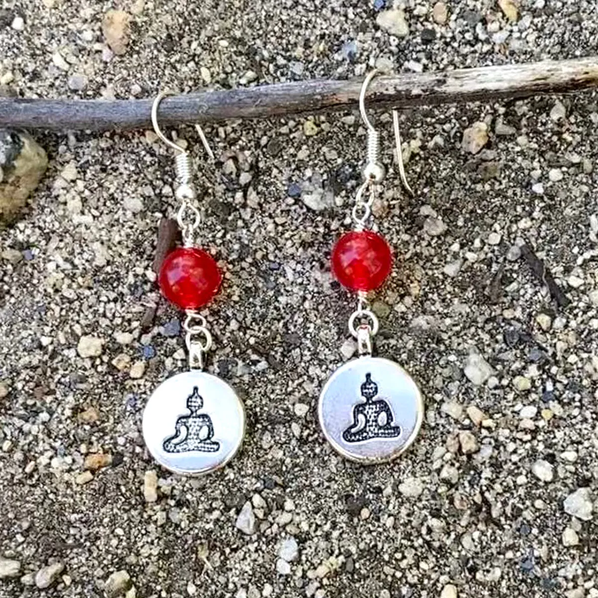 Meditating Yogi Earrings with Red Jade