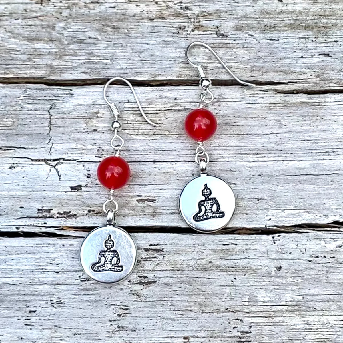 Meditating Yogi Earrings with Red Jade