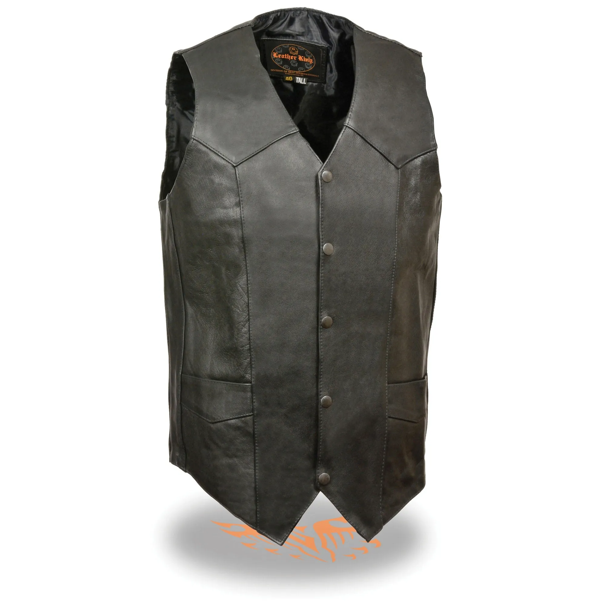 Men’s Black Classic Snap Front Biker Vest -Tall