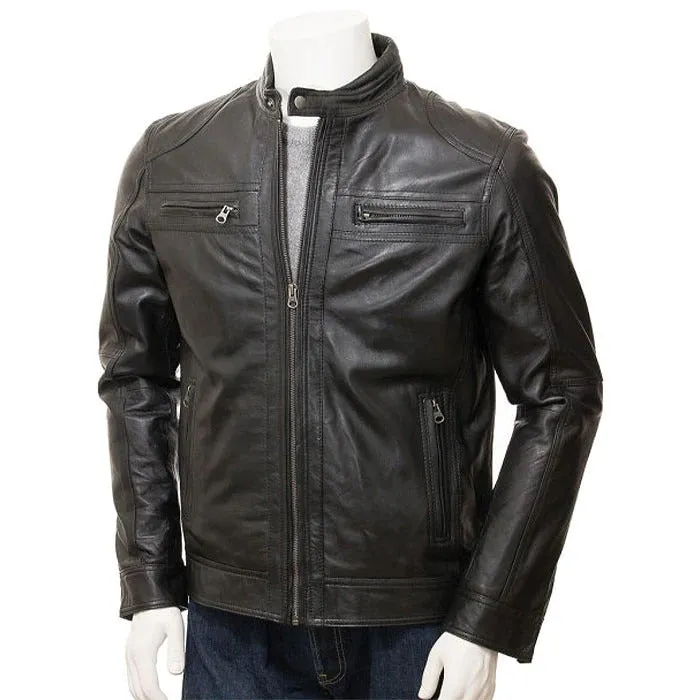 Men's Black Leather Motorcycle Jacket