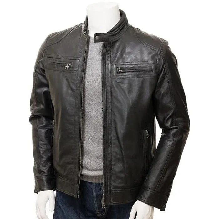 Men's Black Leather Motorcycle Jacket