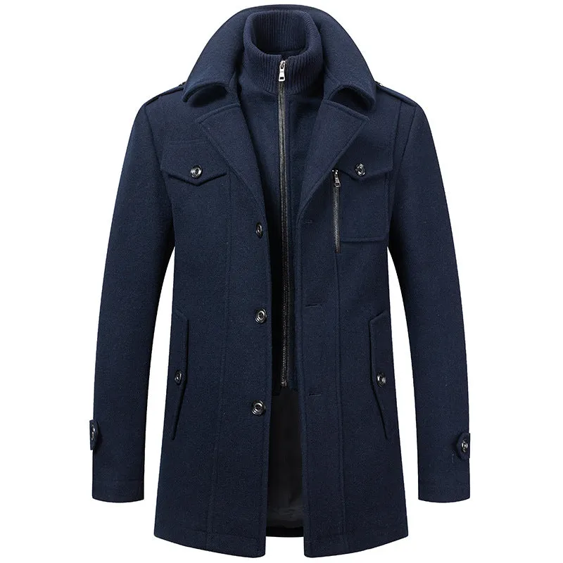 Men's Classic Thicken Double-Layer Collar Wool Coat