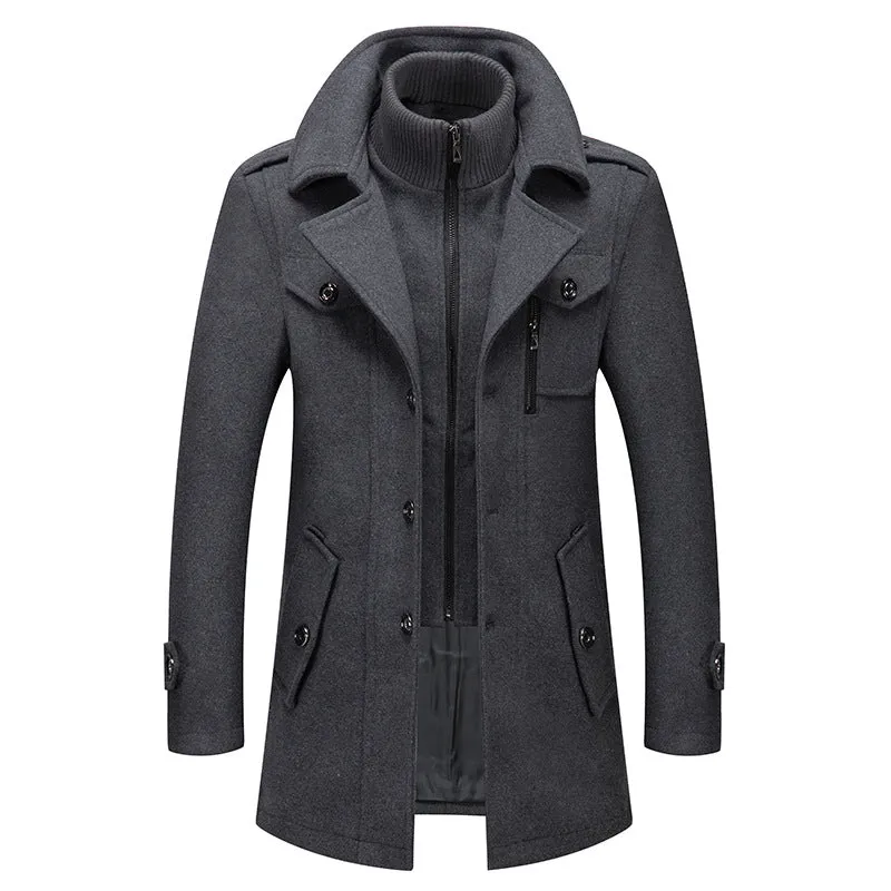 Men's Classic Thicken Double-Layer Collar Wool Coat