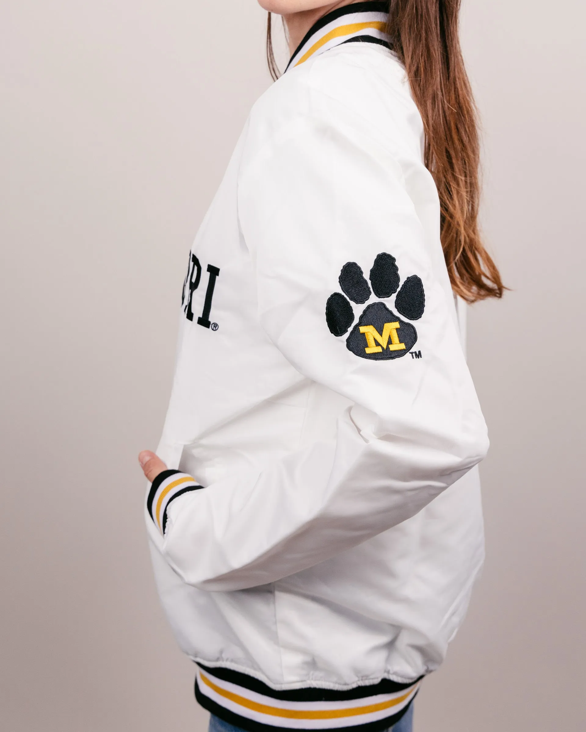 Missouri Tigers Paw Print White Varsity Jacket