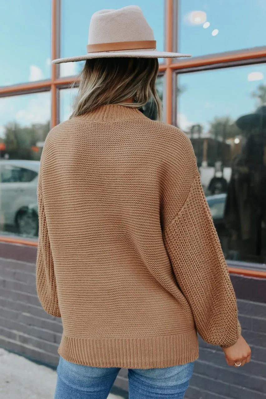 Mock Neck Camel Seam Detail Sweater