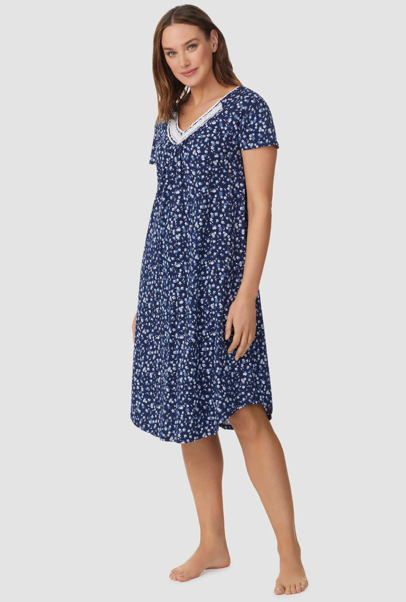 Navy Ditsy Floral Cap Sleeve Nightgown