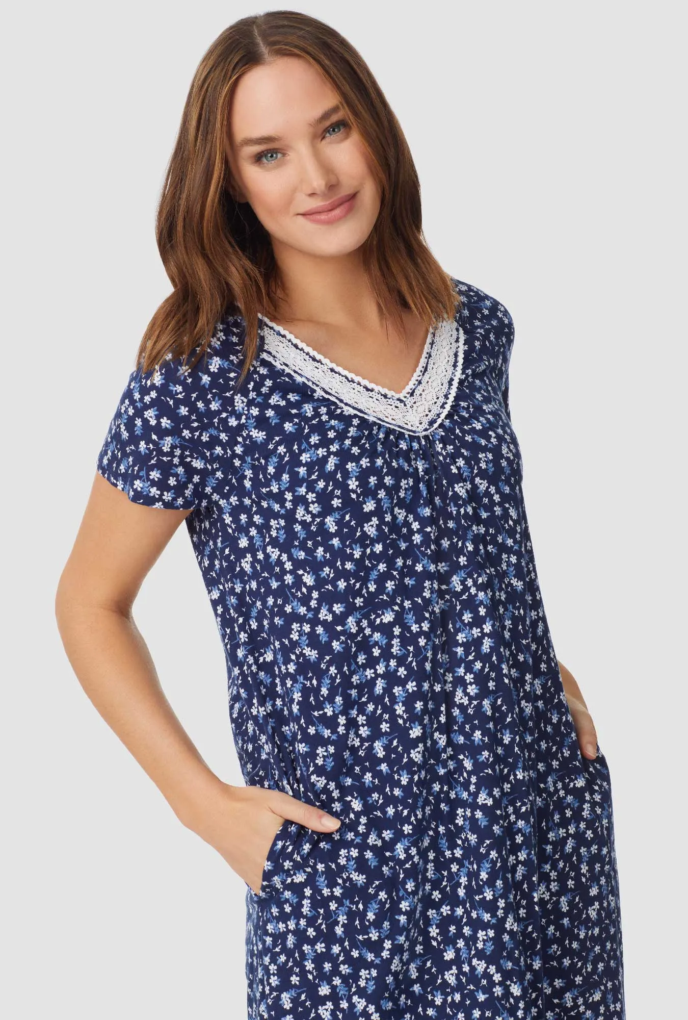 Navy Ditsy Floral Cap Sleeve Nightgown