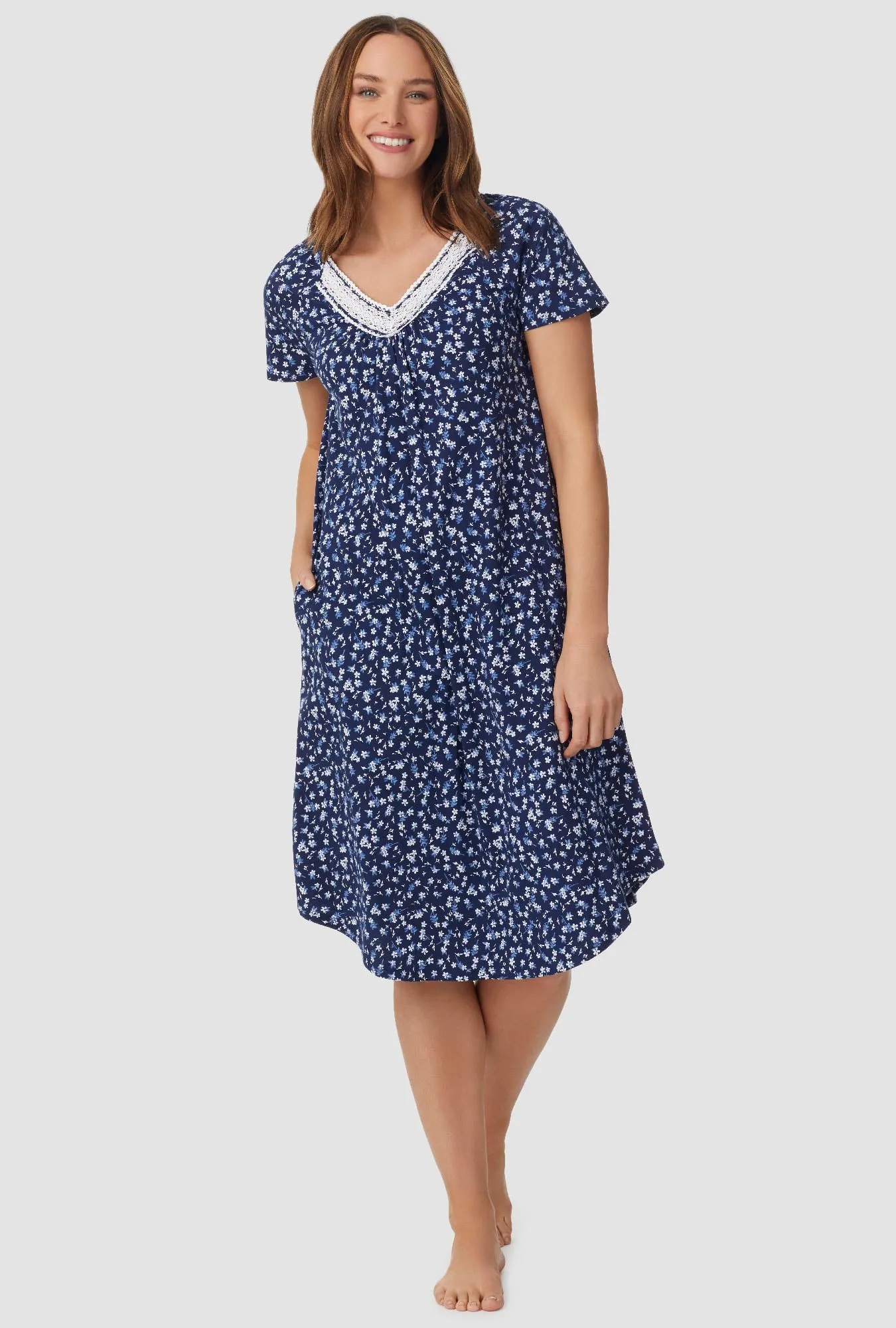 Navy Ditsy Floral Cap Sleeve Nightgown