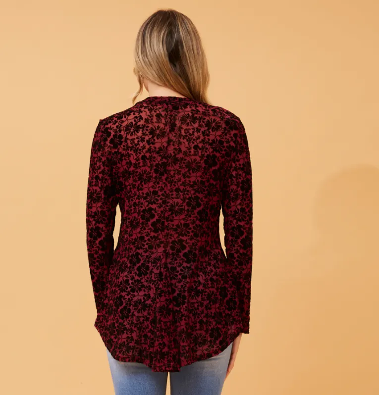 Nesta Burgundy Floral Mesh Blouse