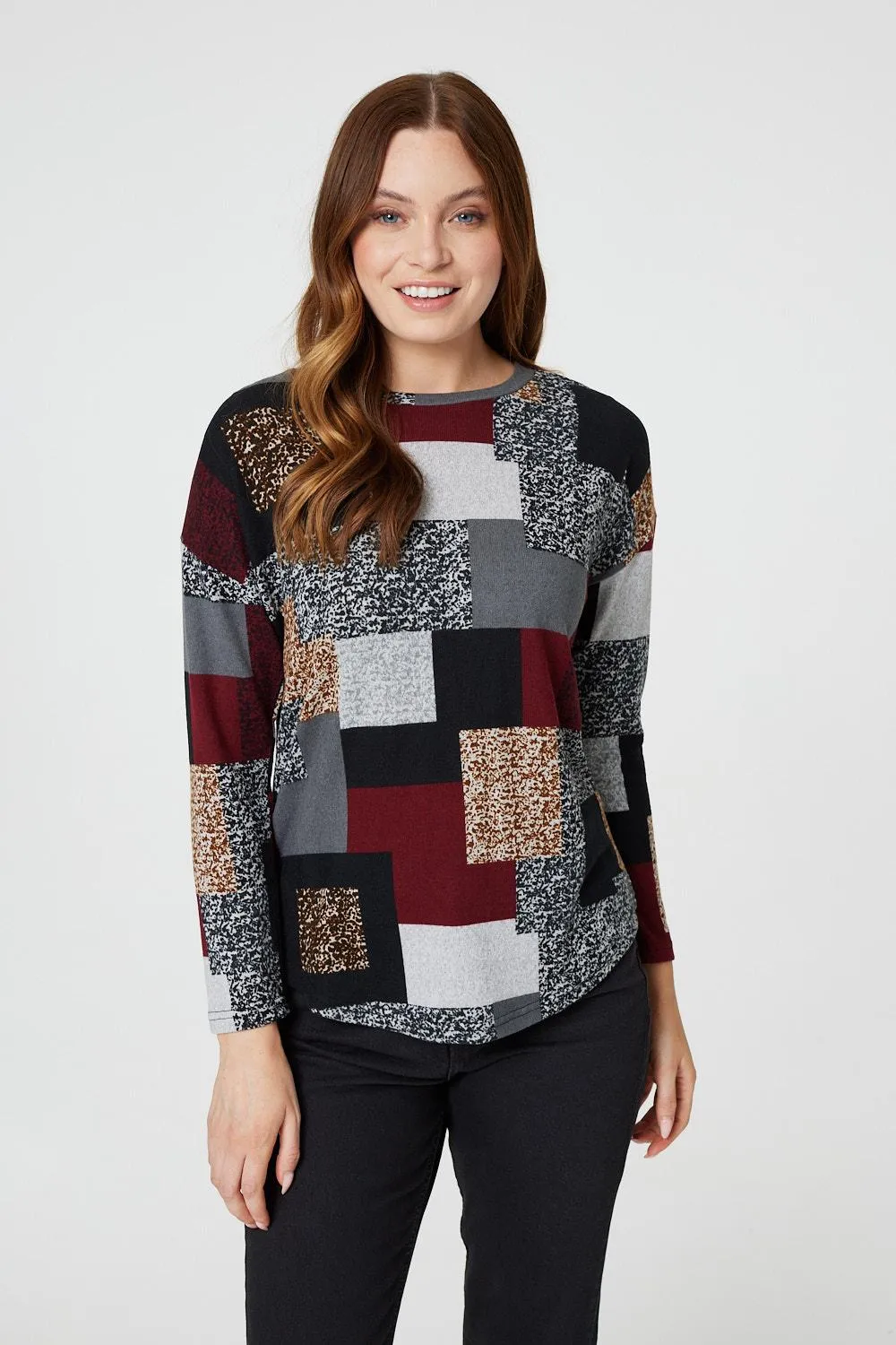 Patchwork Long Sleeve Relaxed Top