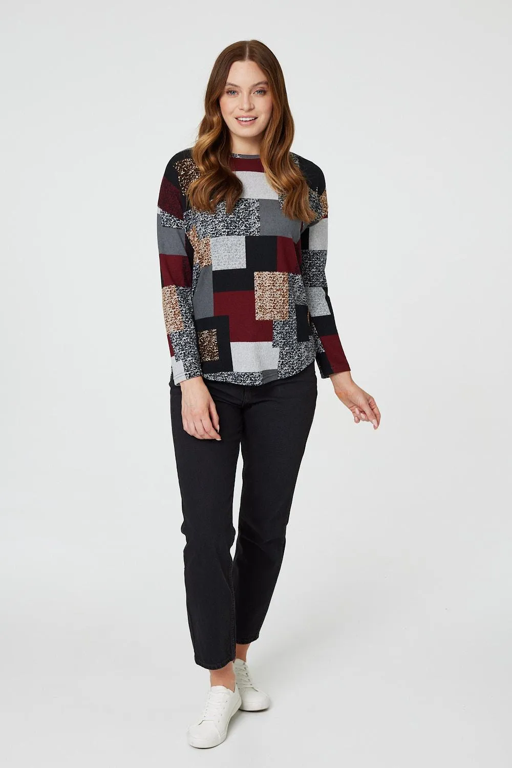 Patchwork Long Sleeve Relaxed Top