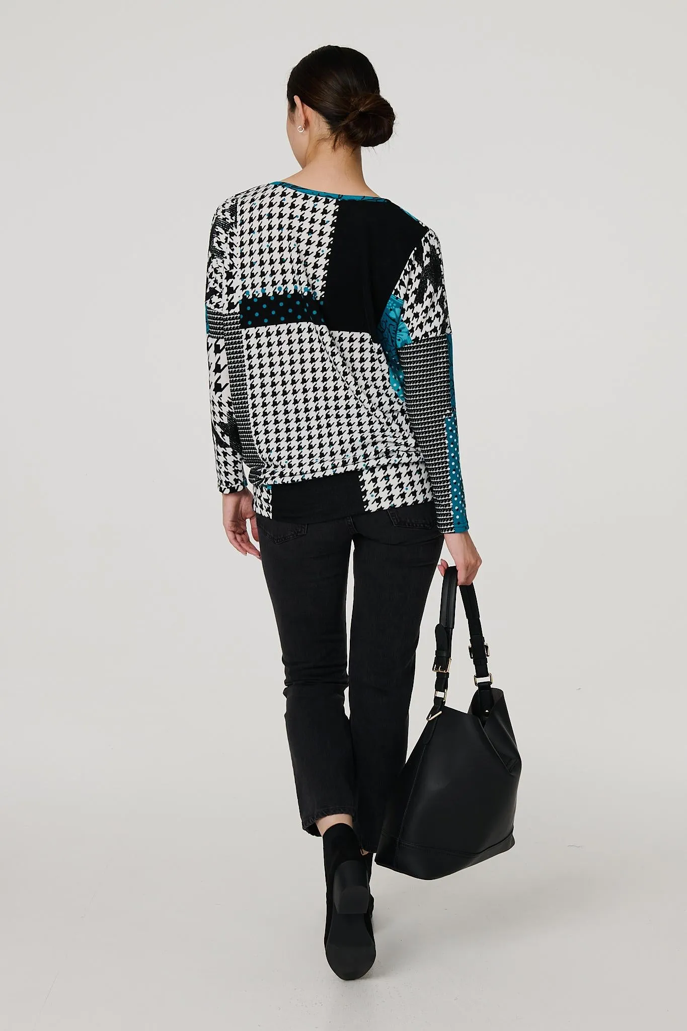 Patchwork Print Long Sleeve Top