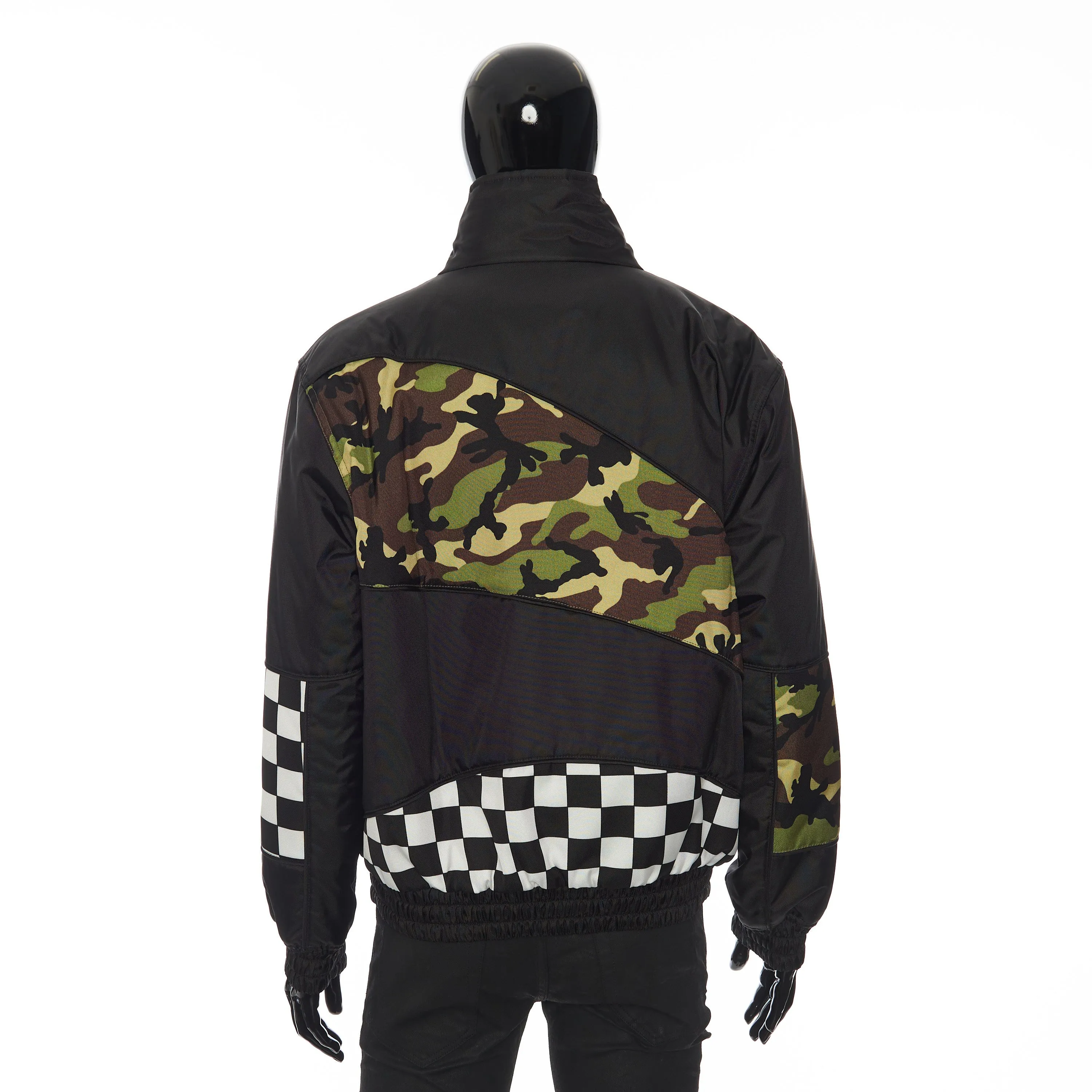 Patchwork Shell Bomber Jacket In Black Technical Fabric