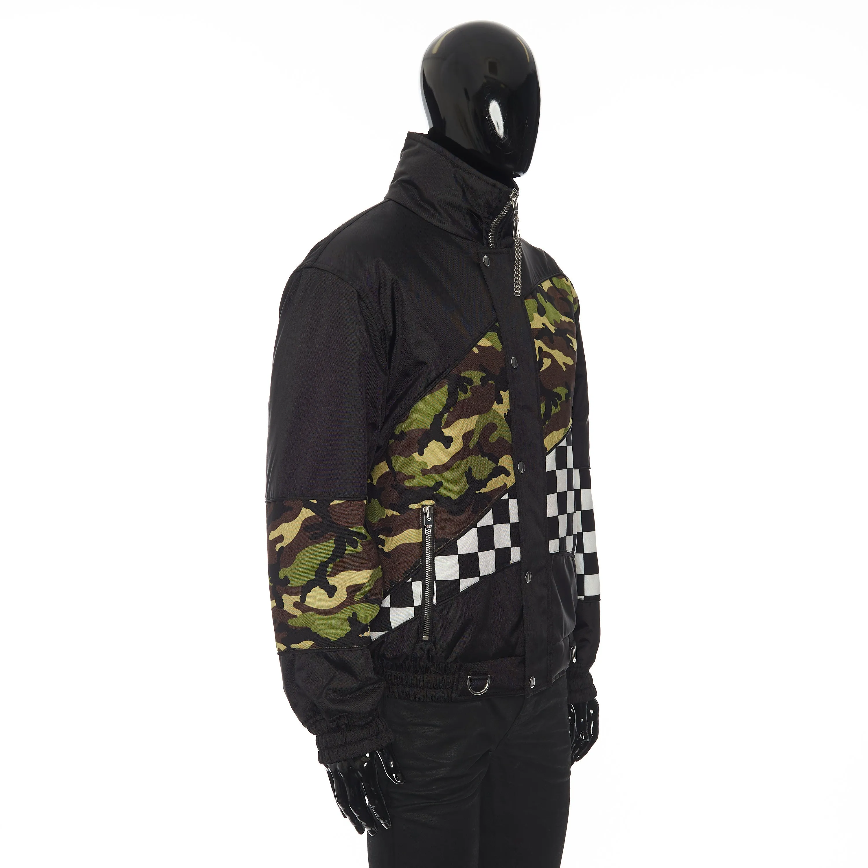 Patchwork Shell Bomber Jacket In Black Technical Fabric