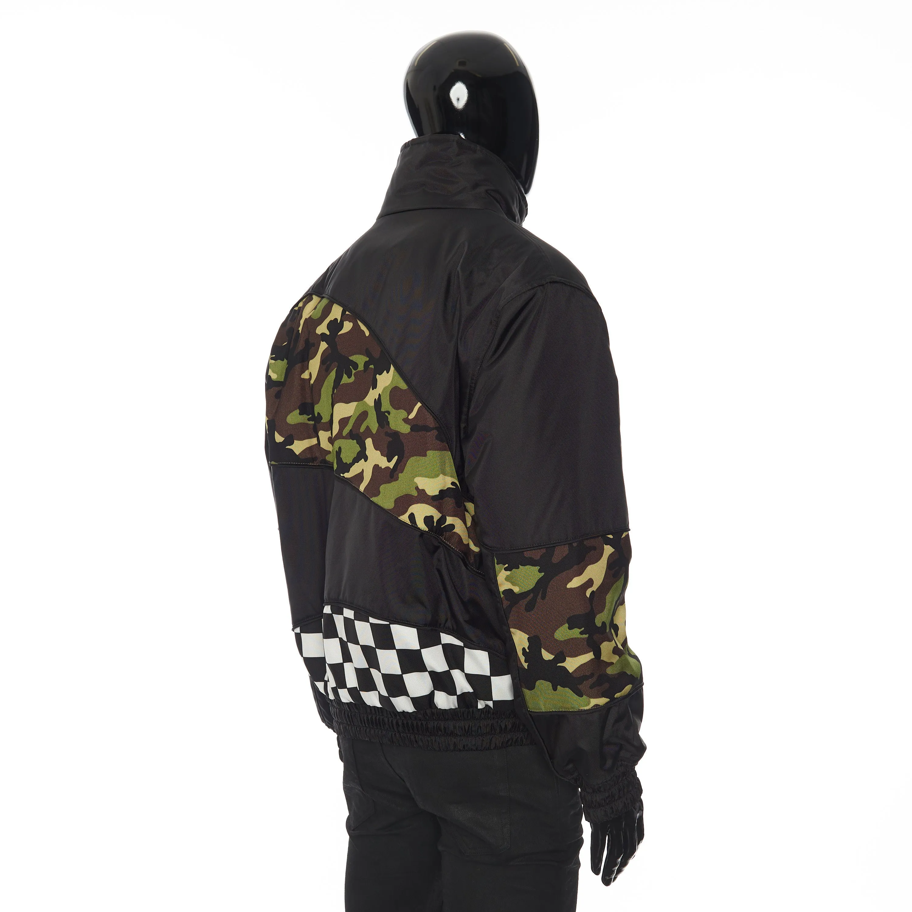 Patchwork Shell Bomber Jacket In Black Technical Fabric