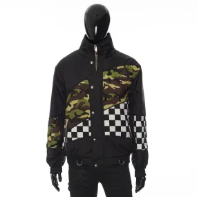 Patchwork Shell Bomber Jacket In Black Technical Fabric