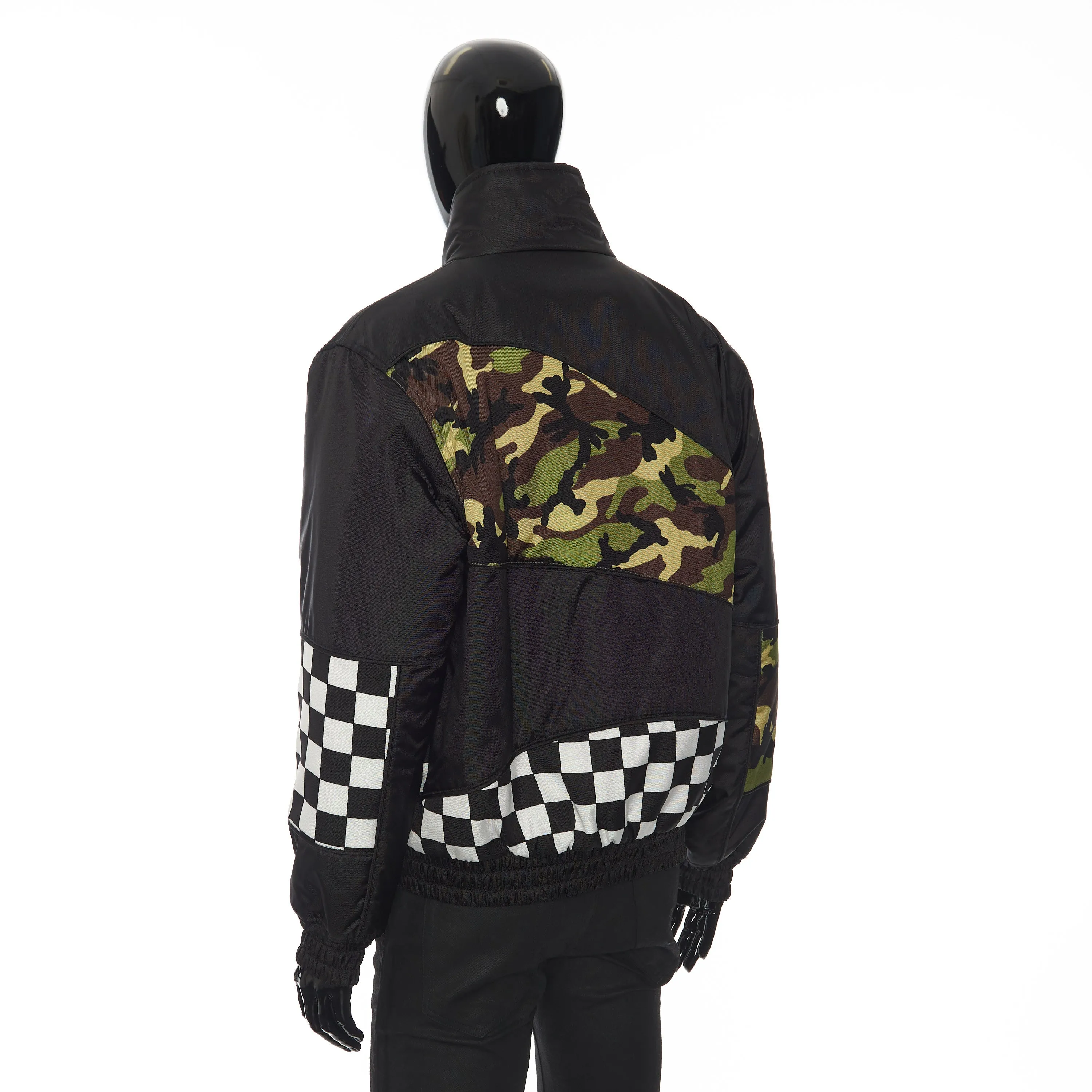 Patchwork Shell Bomber Jacket In Black Technical Fabric