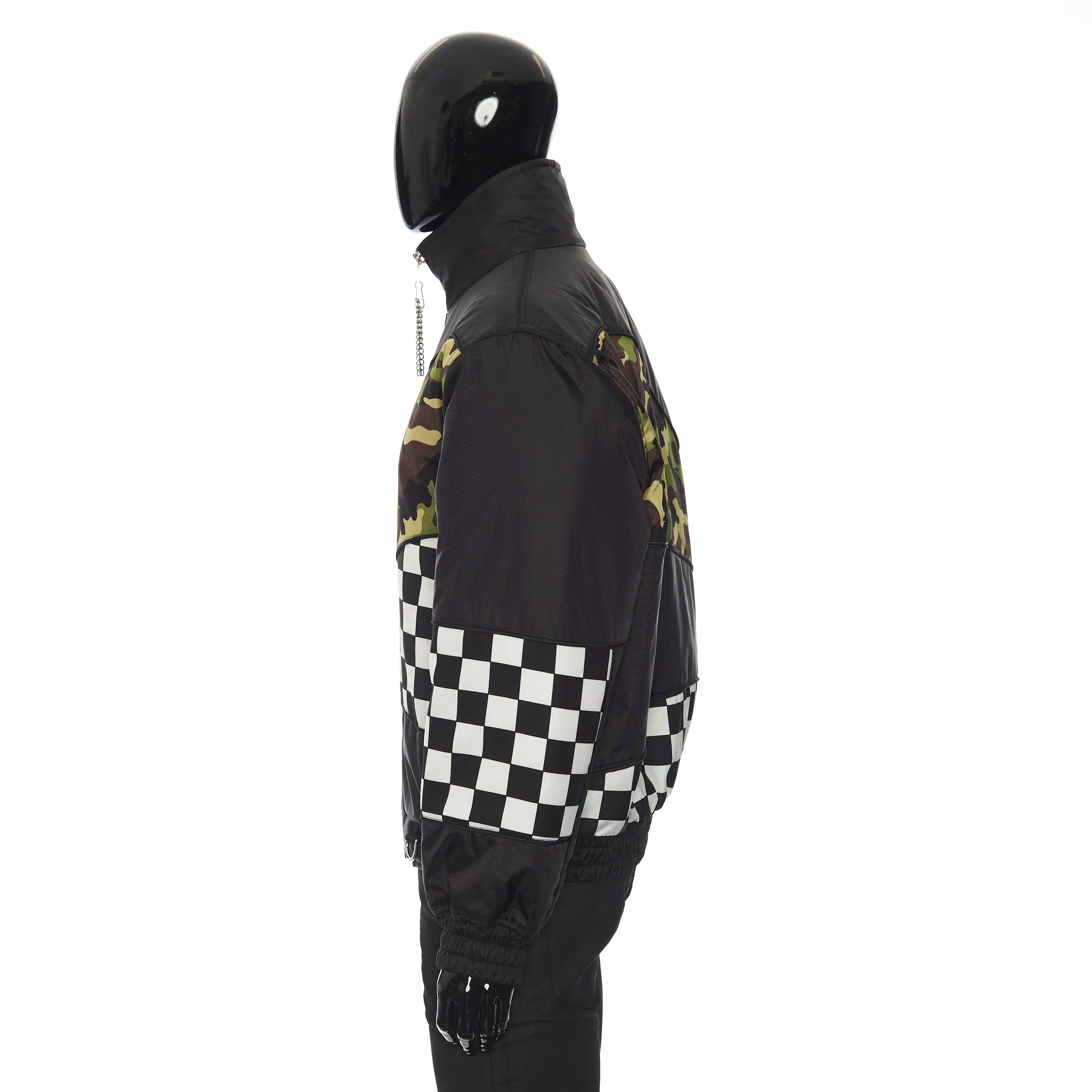 Patchwork Shell Bomber Jacket In Black Technical Fabric