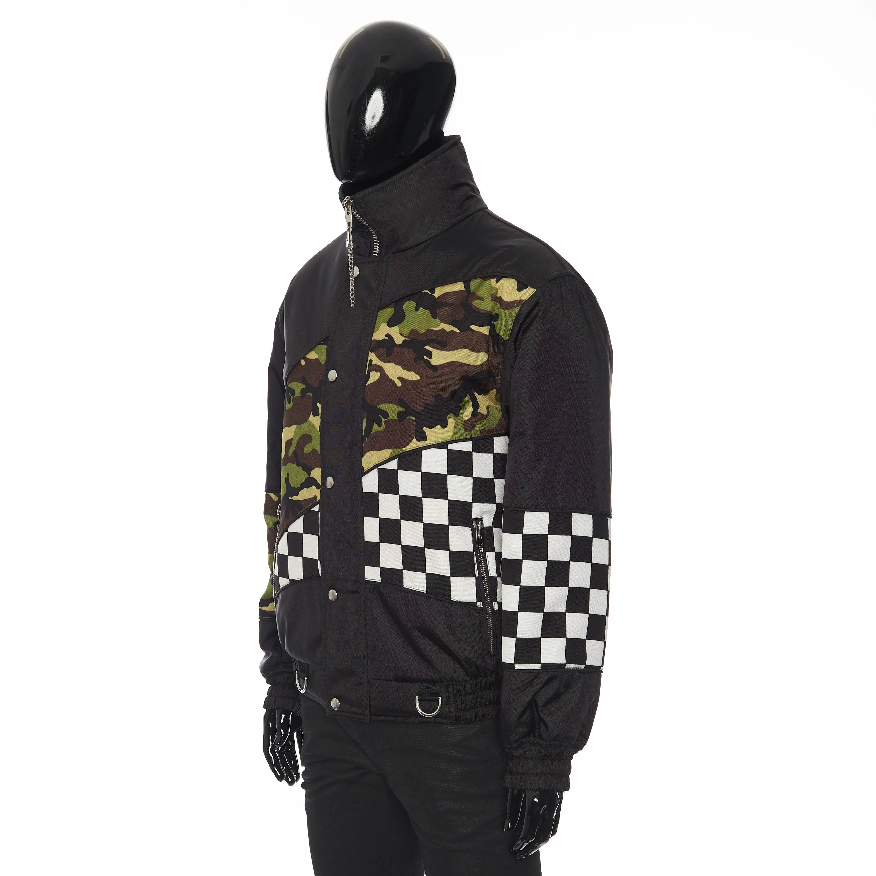 Patchwork Shell Bomber Jacket In Black Technical Fabric