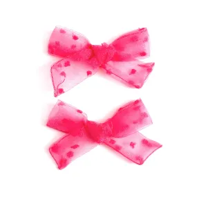 Pigtail Bows - Hot Pink Sheer Dot