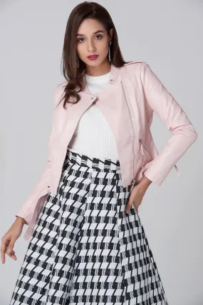 Pink Faux Leather Biker Jacket