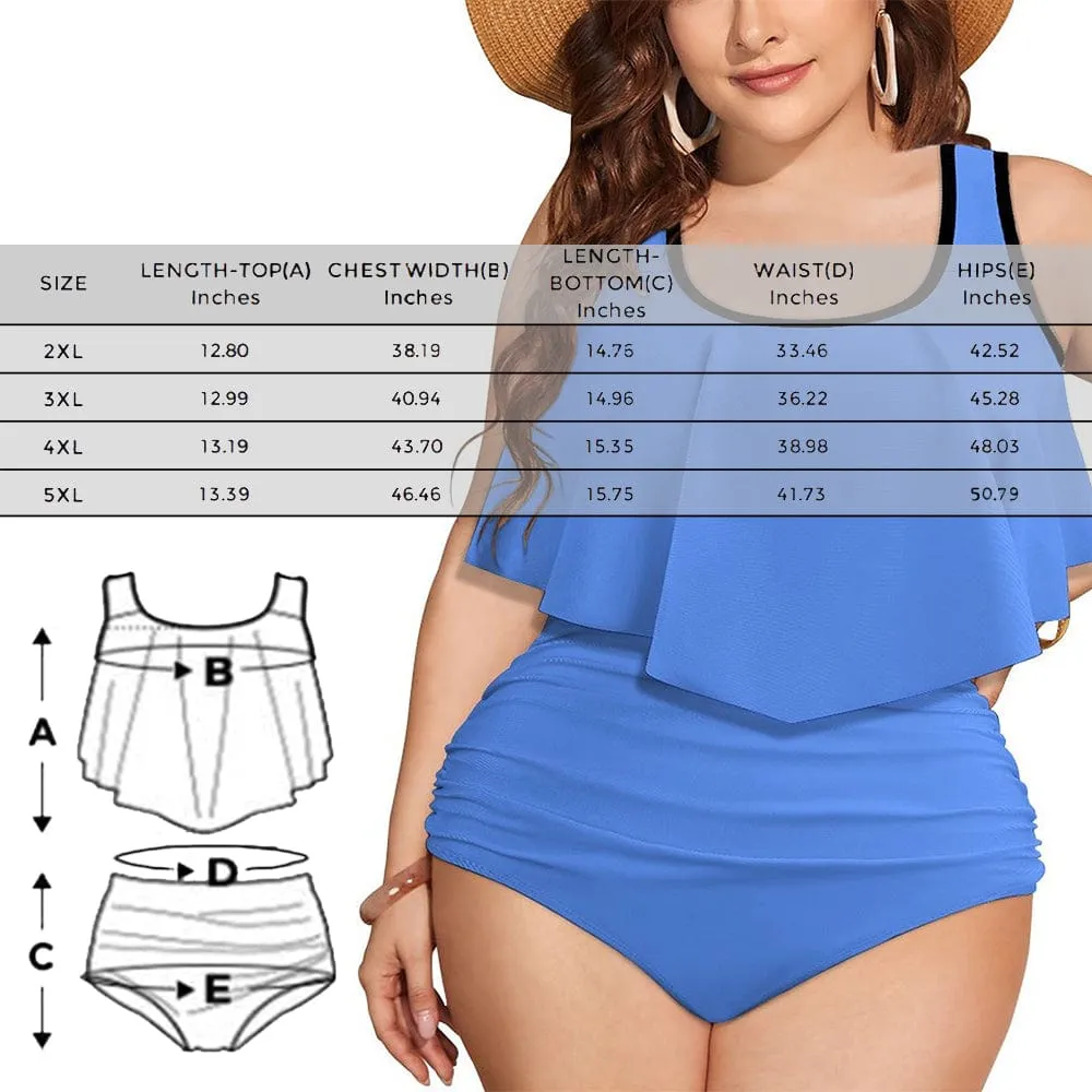 #Plus Size Ruffle Tankini-Custom Face Sunflowers Plus Size Swimsuit Ruffle High Waisted Bikini Personalized Tankini Women's Two Piece Summer Swimsuit Cover Your Tummy