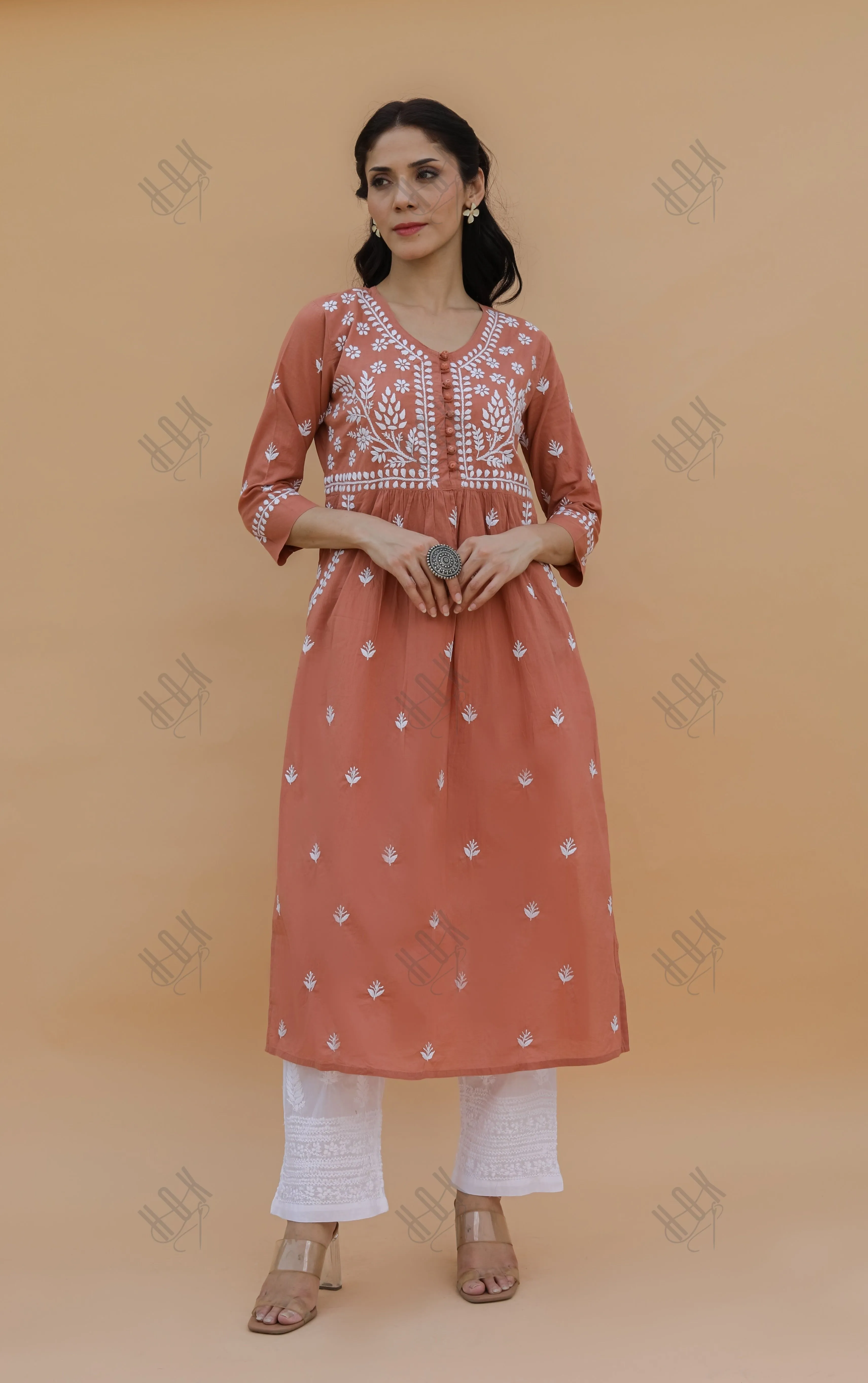 Saba Chikankari kurta in cotton - Orange