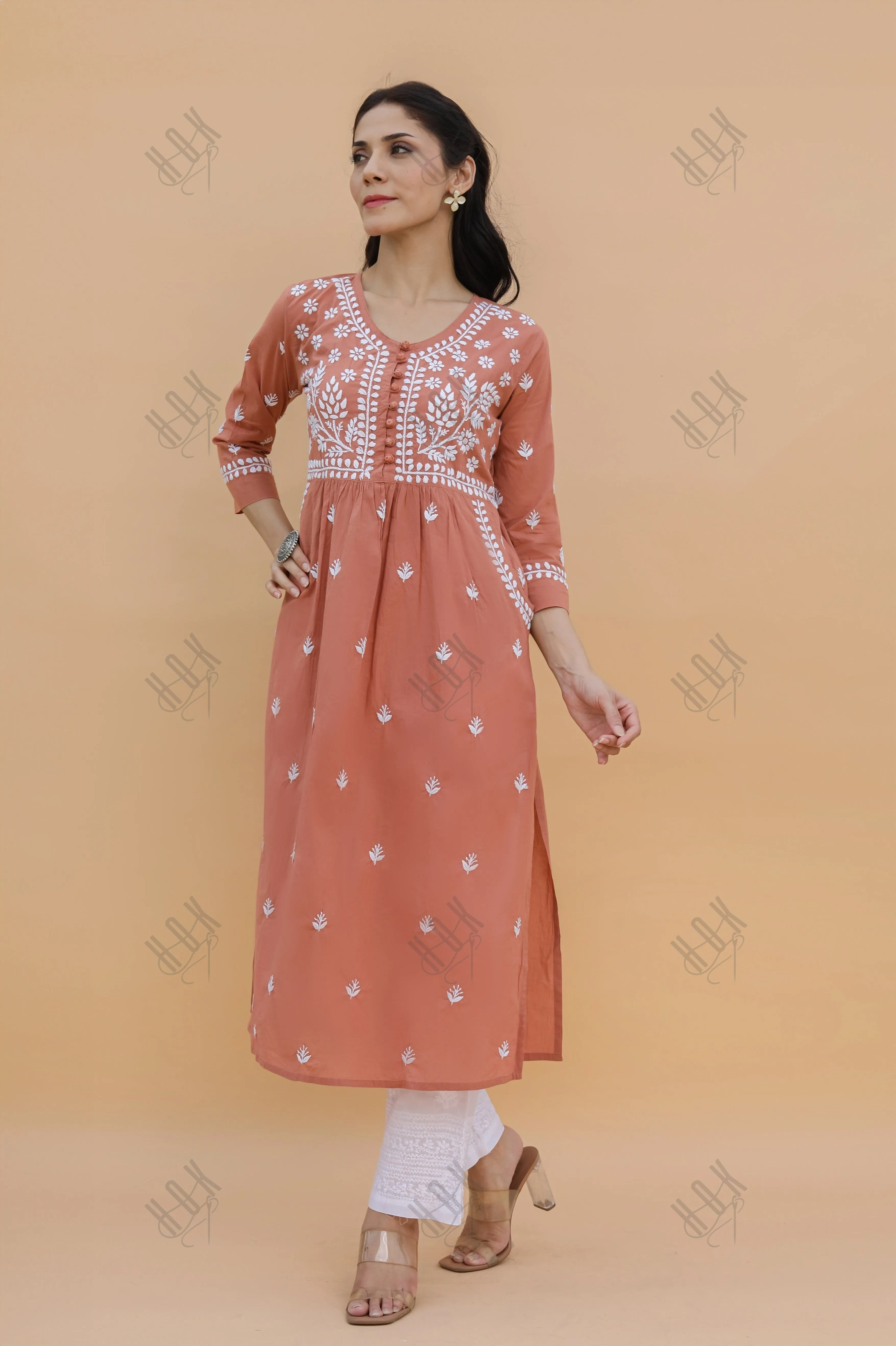 Saba Chikankari kurta in cotton - Orange