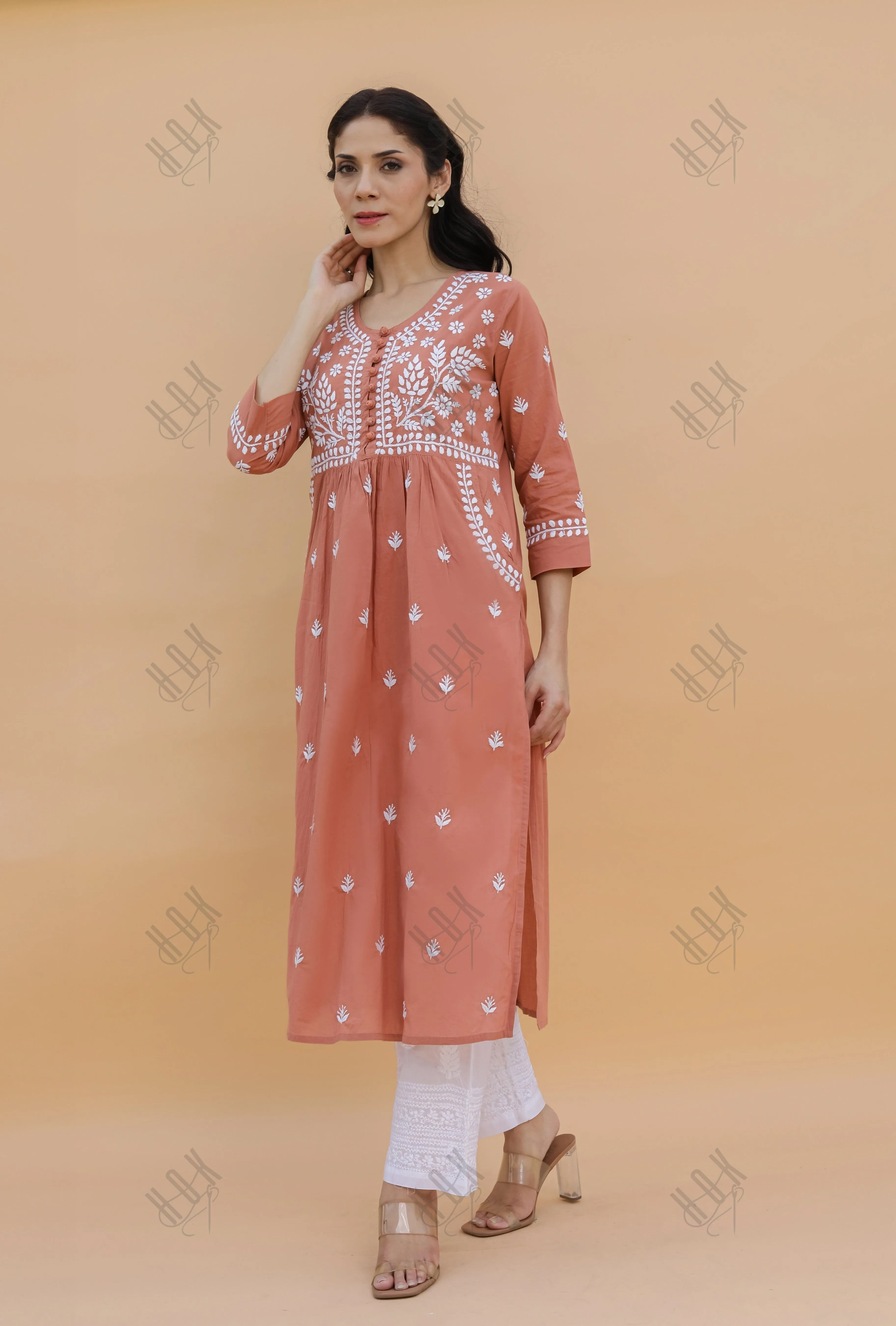 Saba Chikankari kurta in cotton - Orange