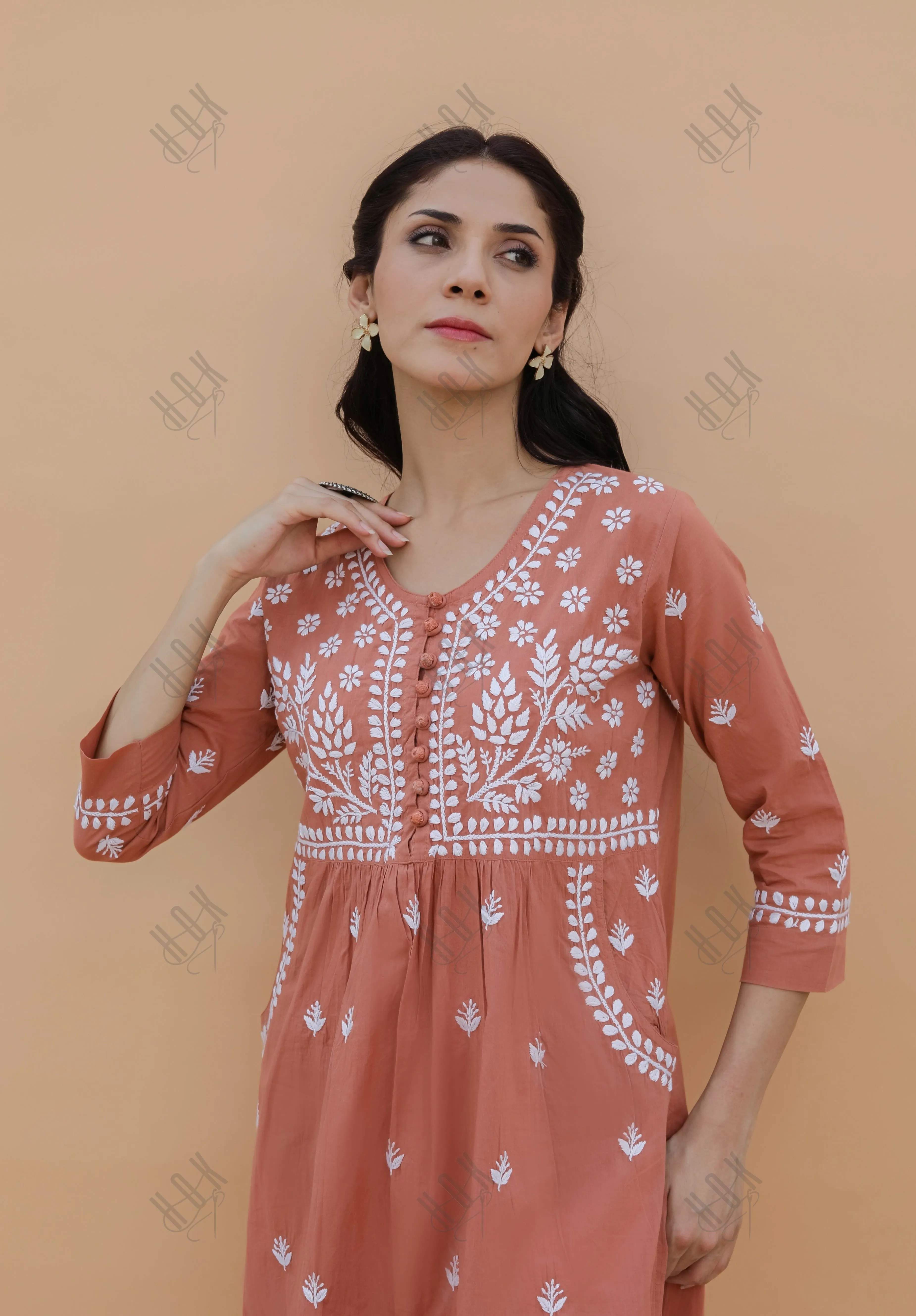 Saba Chikankari kurta in cotton - Orange