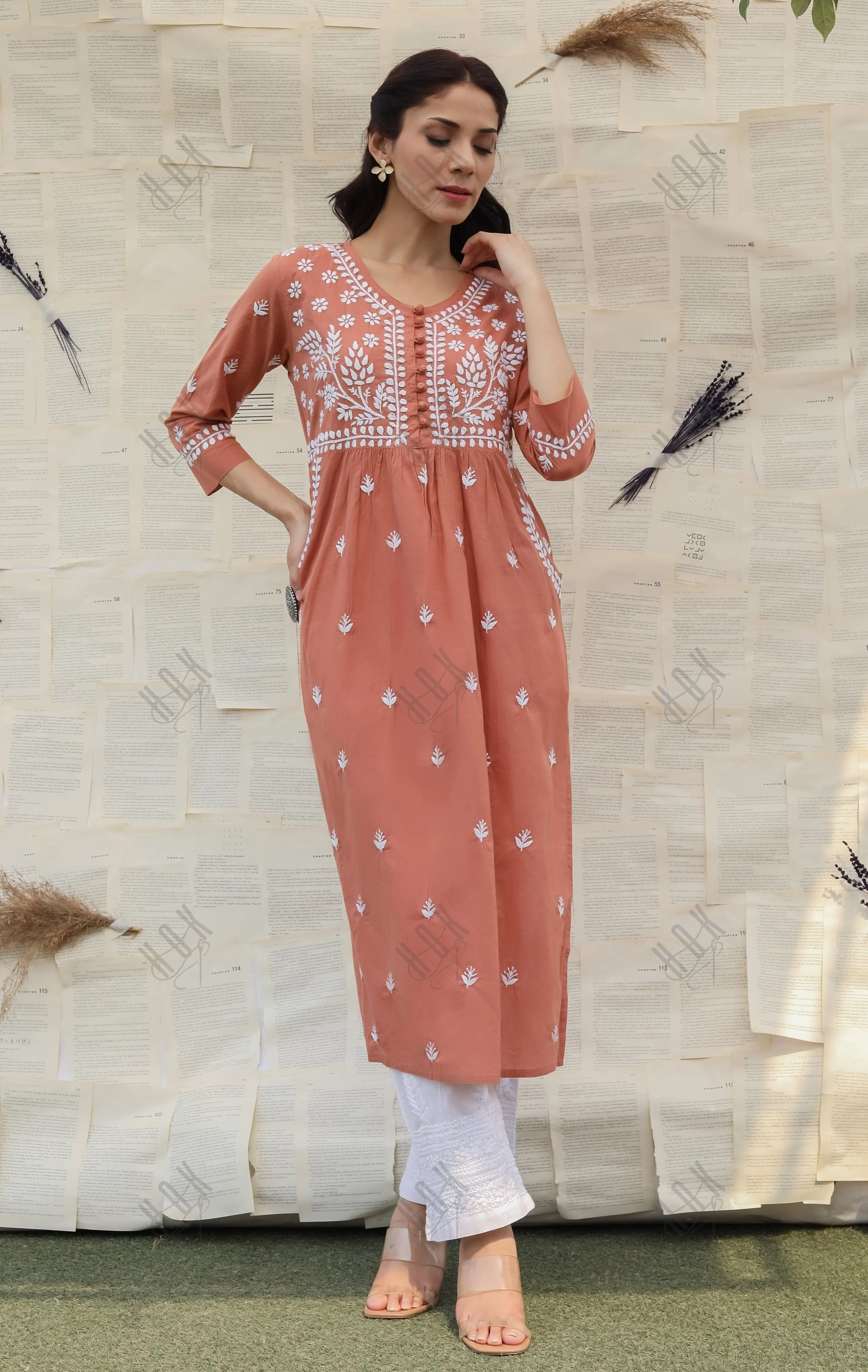 Saba Chikankari kurta in cotton - Orange