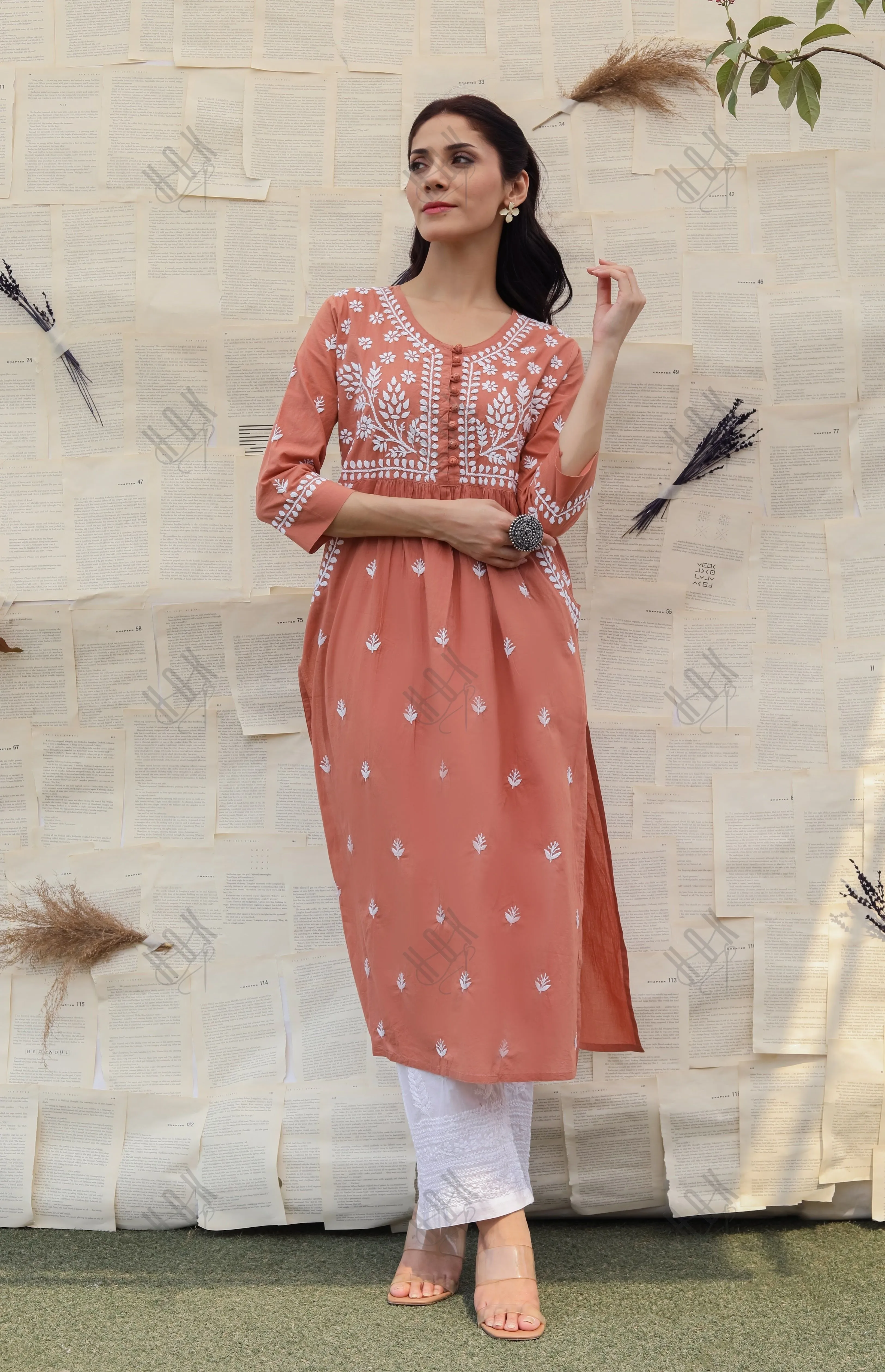 Saba Chikankari kurta in cotton - Orange