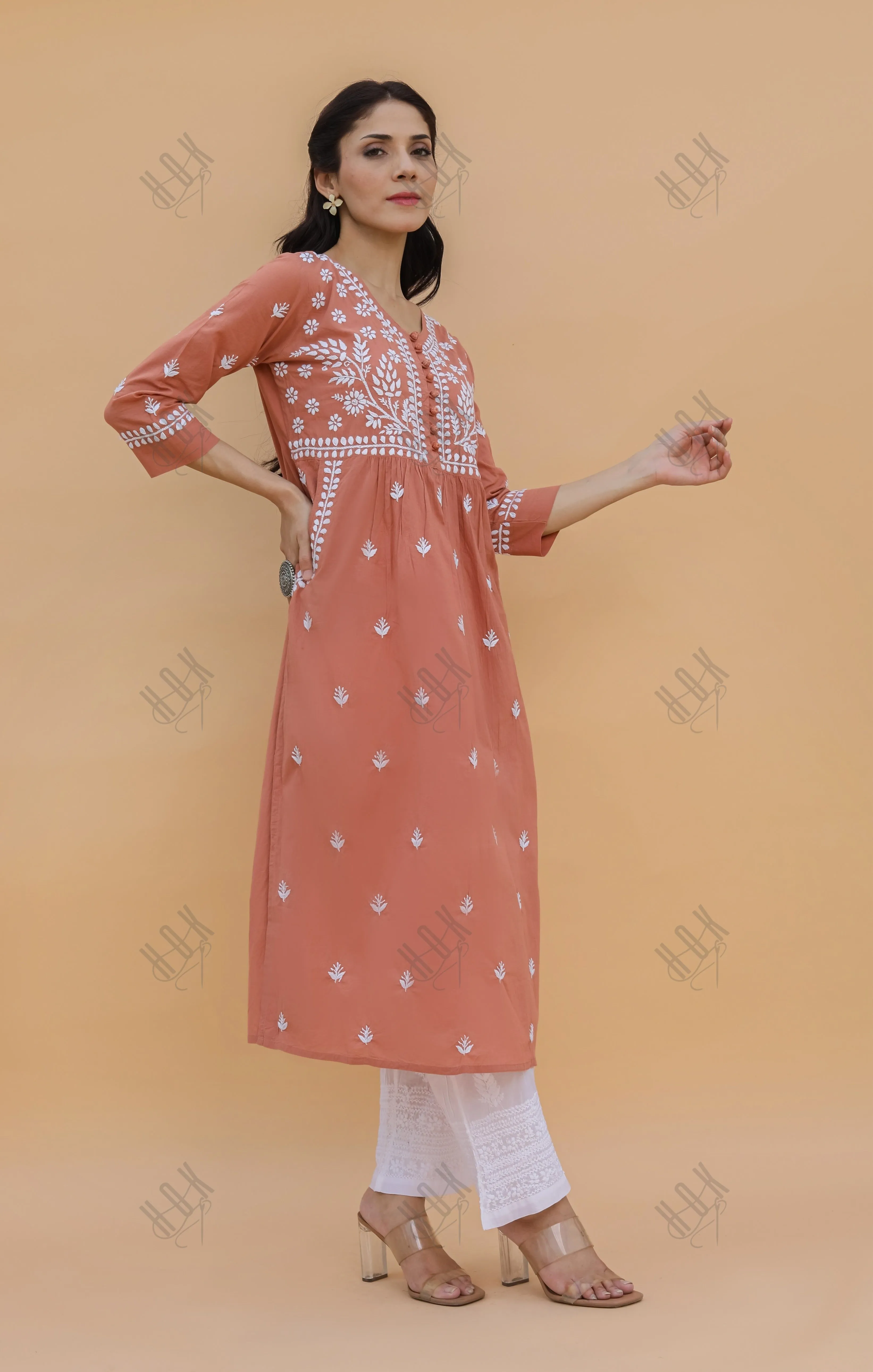 Saba Chikankari kurta in cotton - Orange